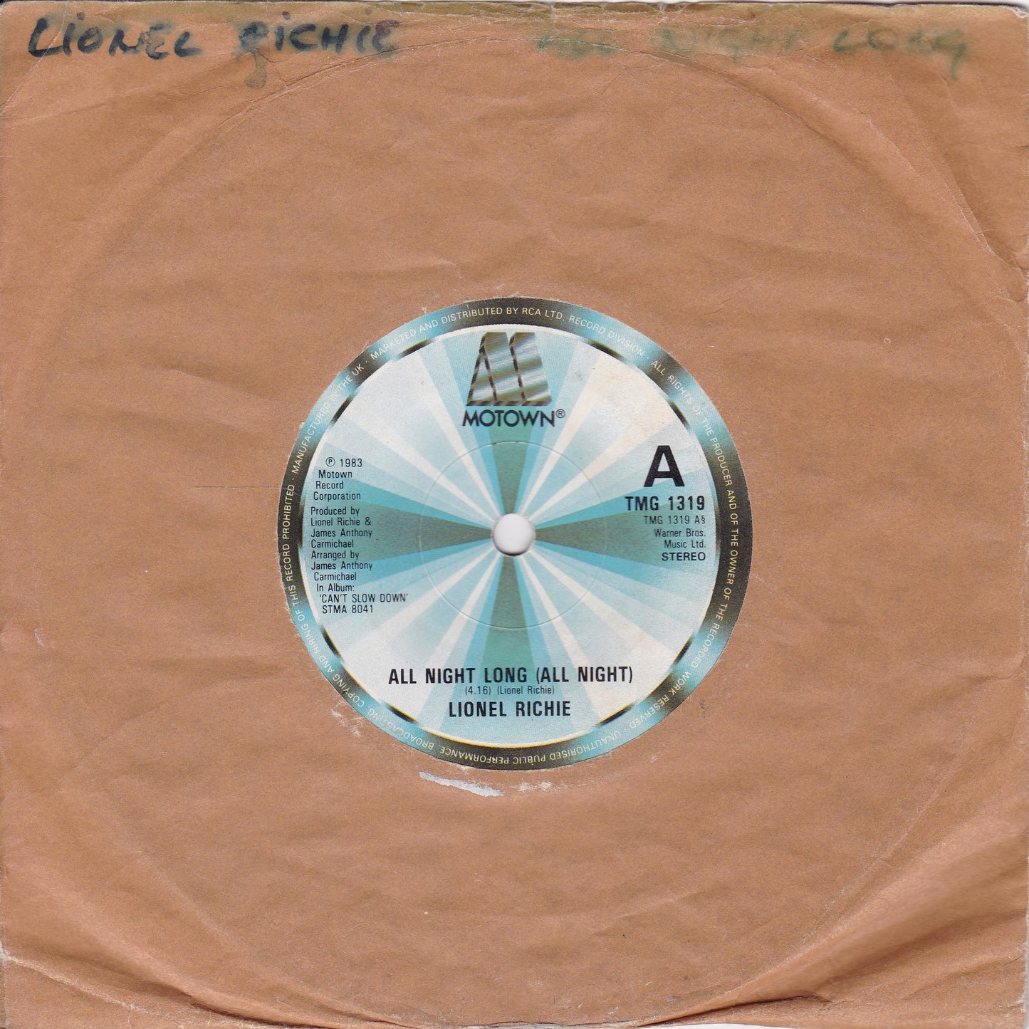 Lionel Richie – All Night Long (All Night) (Motown 1983) 7" vinyl single G+/-