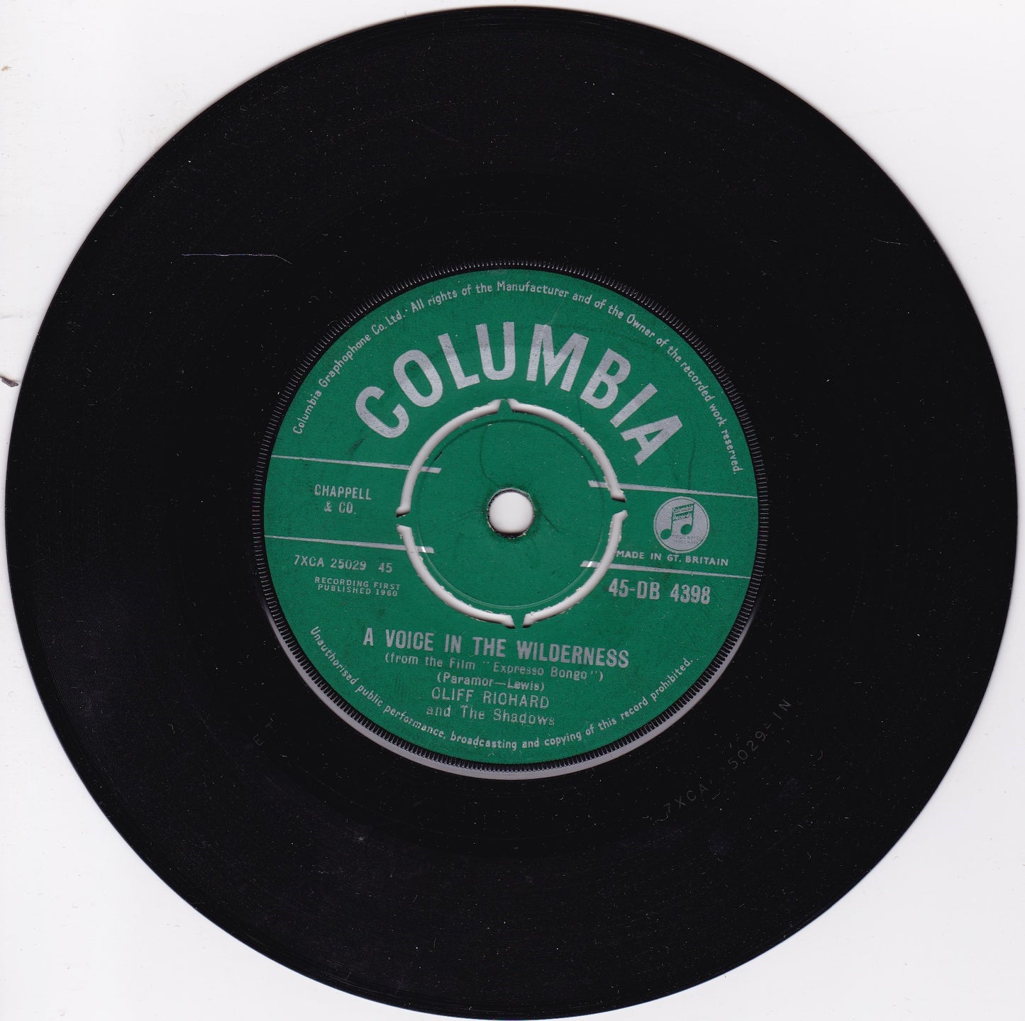 Cliff Richard And The Shadows ‎– A Voice In The Wilderness (Columbia 1960) 7" vinyl single VG/-