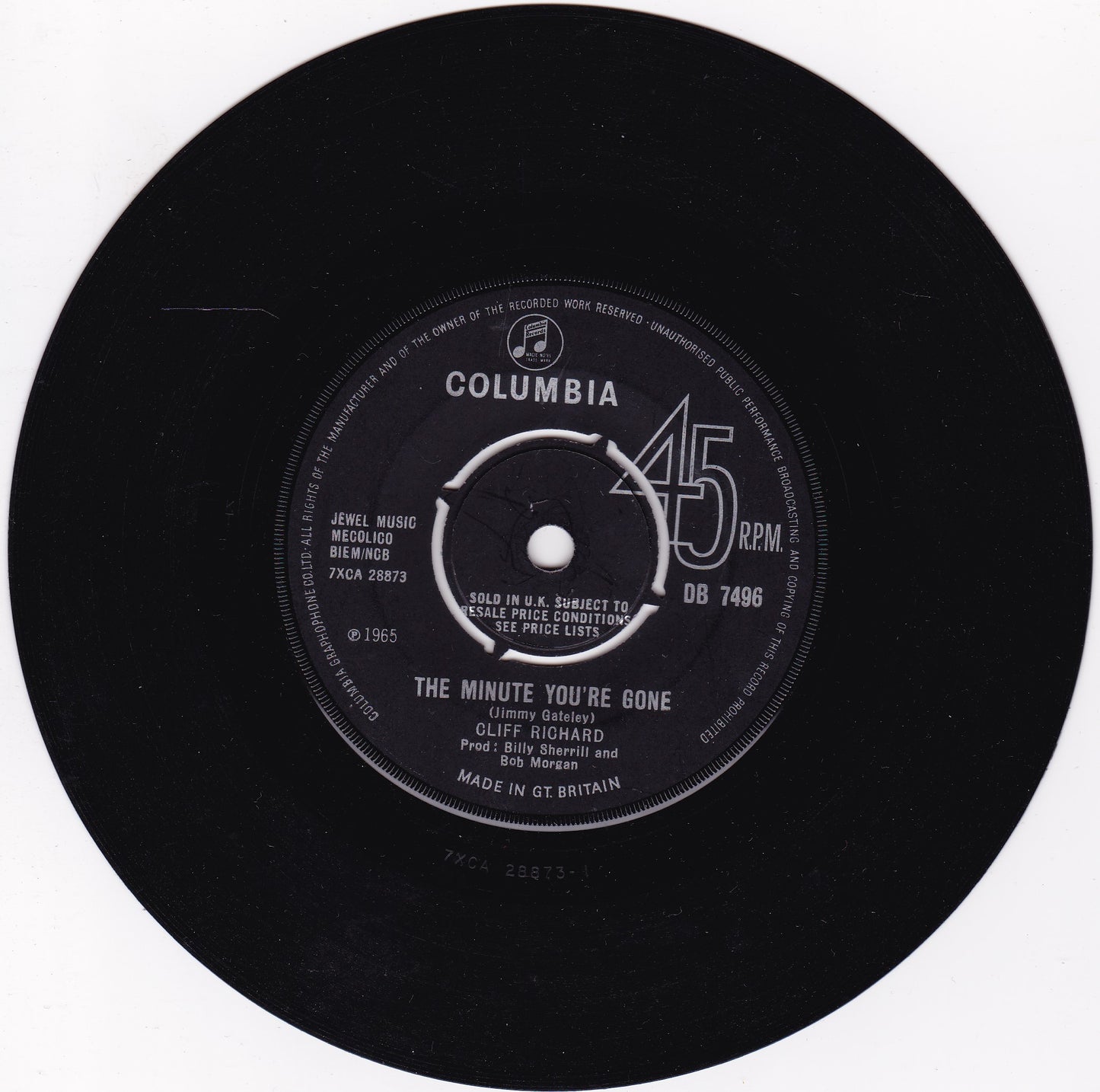 Cliff Richard - The Minute You're Gone (Columbia, 1965) 7" vinyl single VG/-