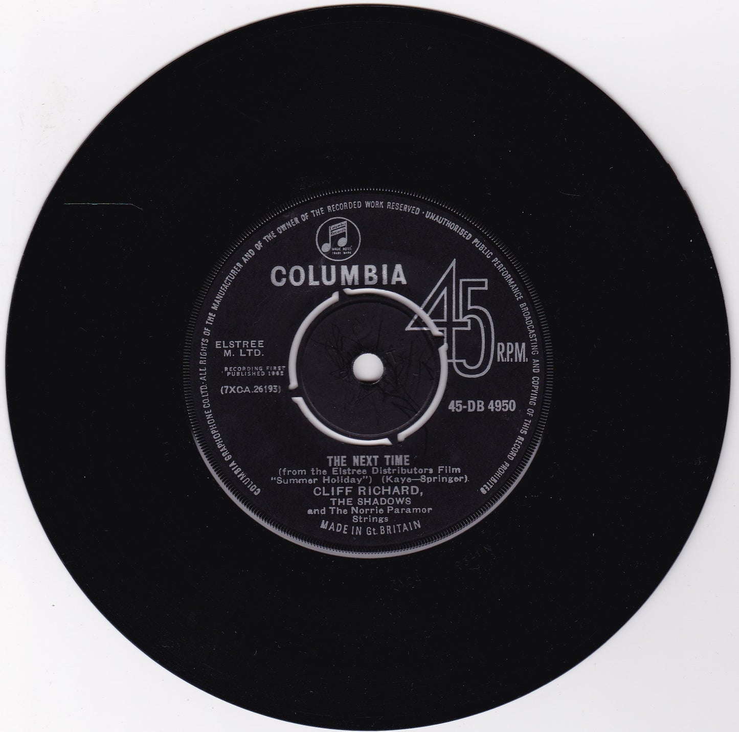 Cliff Richard And The Shadows ‎– The Next Time (Columbia 1962) 7" vinyl single VG/VG