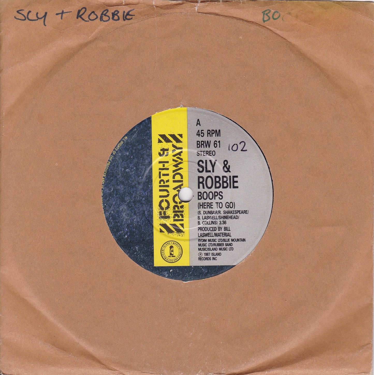 Sly & Robbie ‎– Boops (Here To Go) (1987) 7" vinyl single G+/-