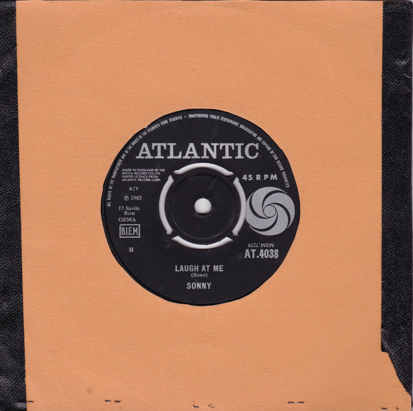 Sonny - Laugh At Me (Atlantic 1965) 7" vinyl single G+/-