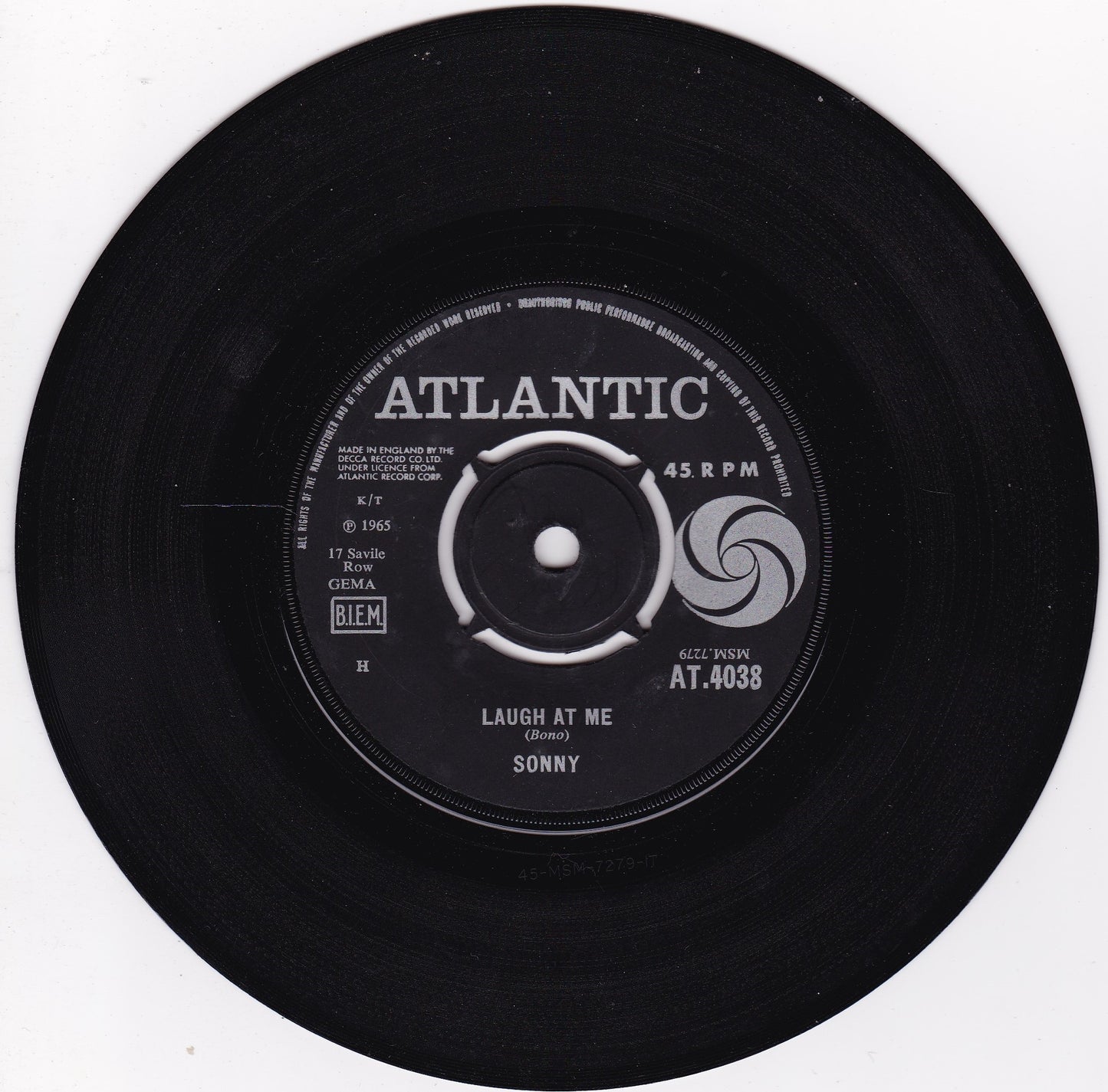 Sonny - Laugh At Me (Atlantic 1965) 7" vinyl single G+/-