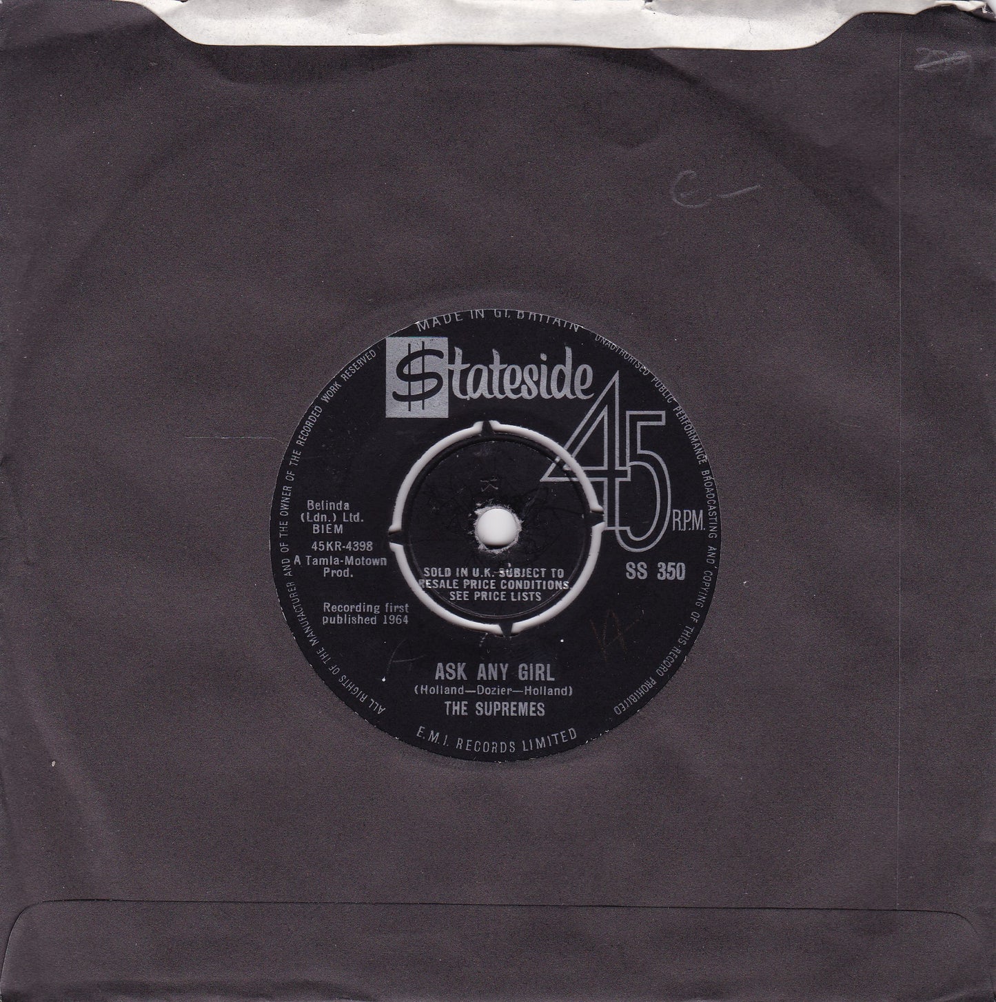 The Supremes ‎– Baby Love (Stateside 1964) 7" vinyl single VG/-