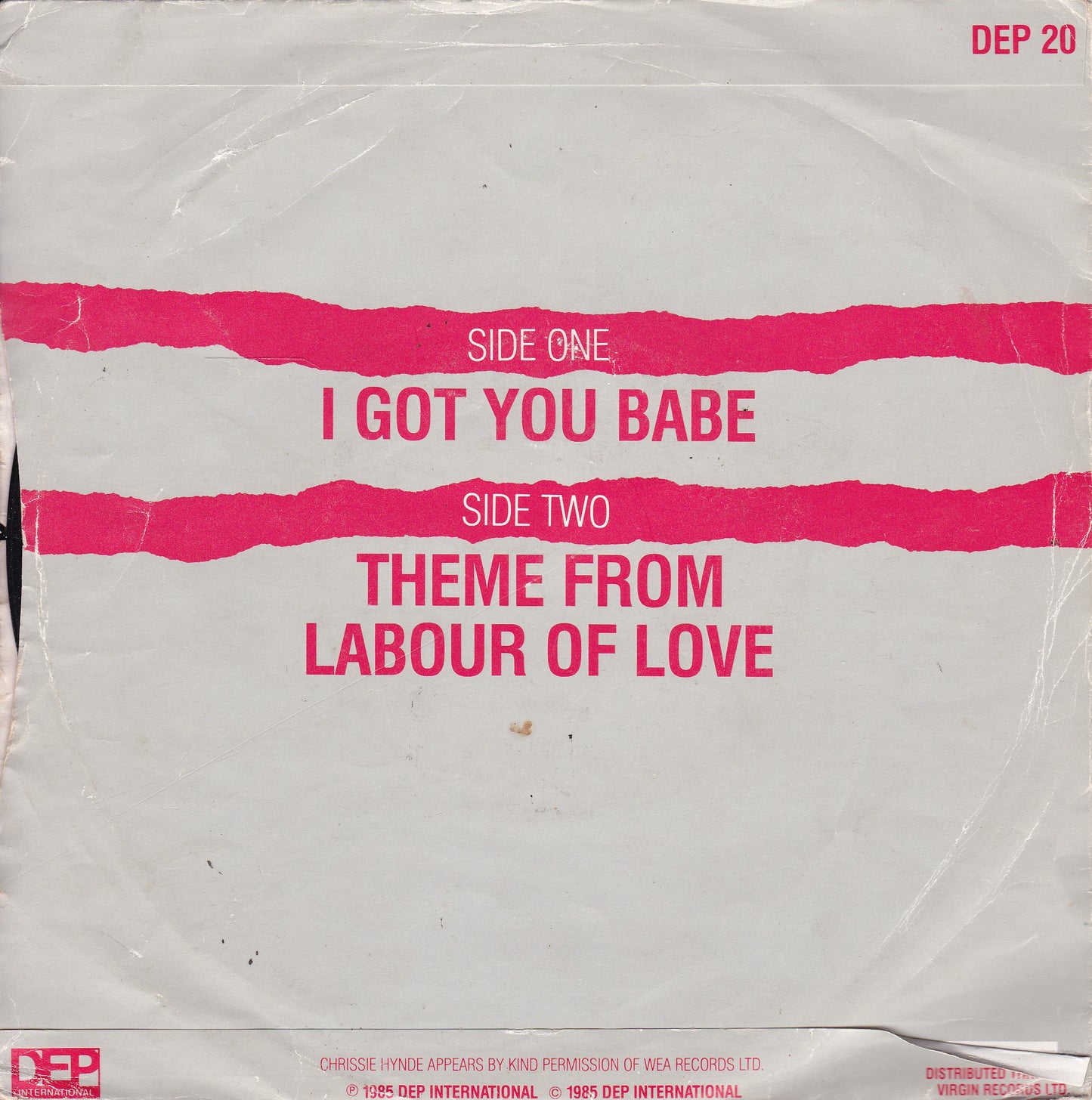 UB40 Guest Vocals by Chrissie Hynde – I Got You Babe 7" vinyl P/S single G+/VG jukebox