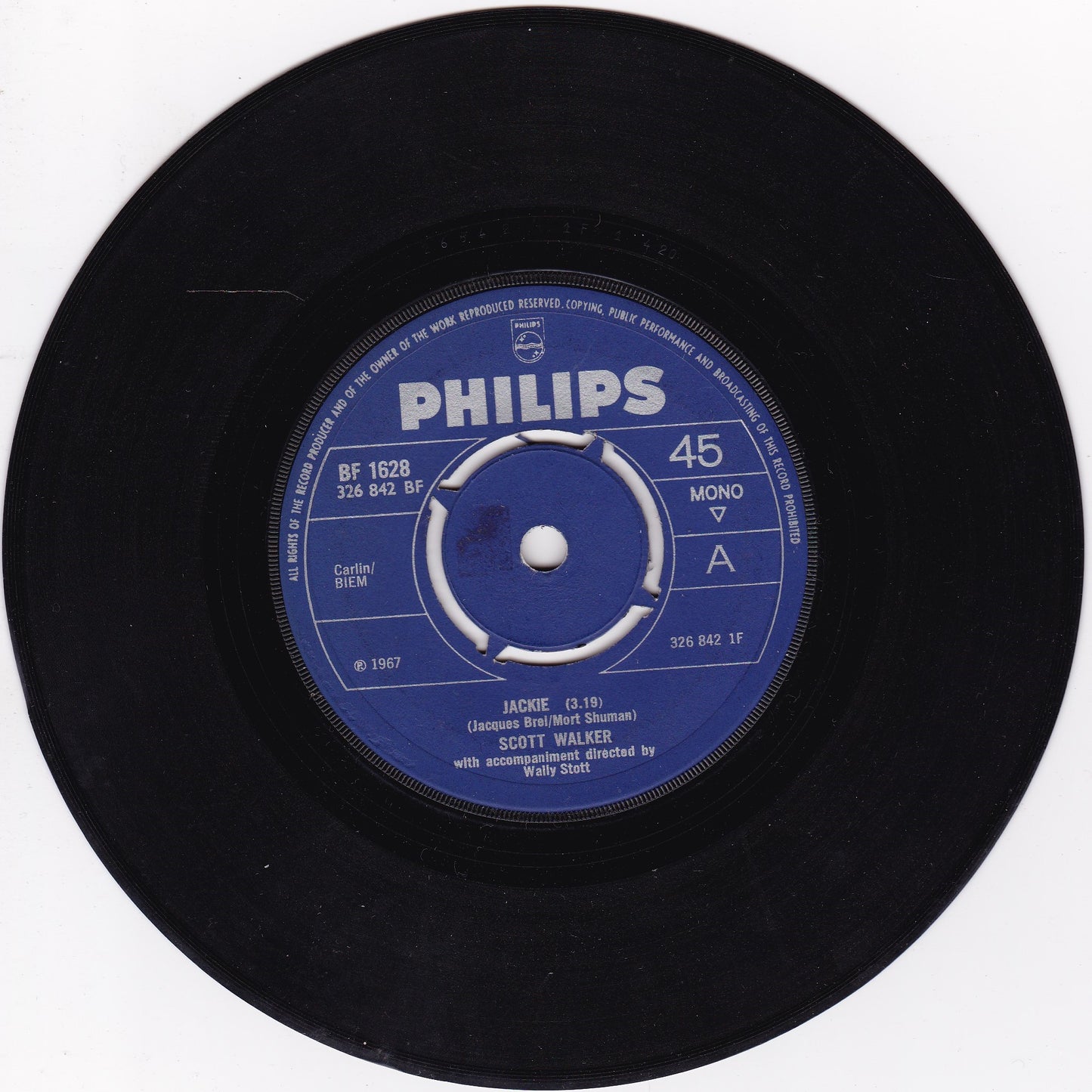 Scott Walker ‎– Jackie (Philips 1967) 7" vinyl single G+/-