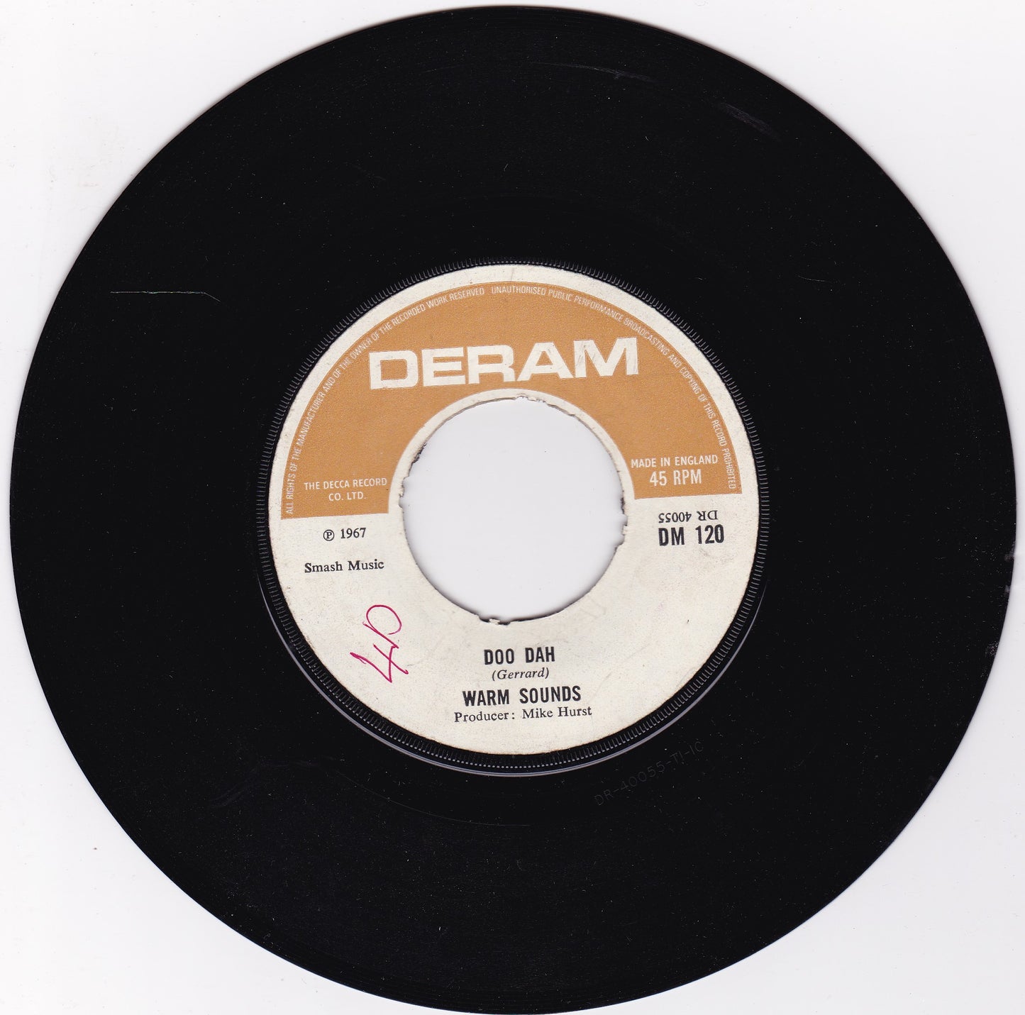 Warm Sounds ‎– Birds And Bees (Deram 1967) 7" vinyl single G+/- jukebox centre