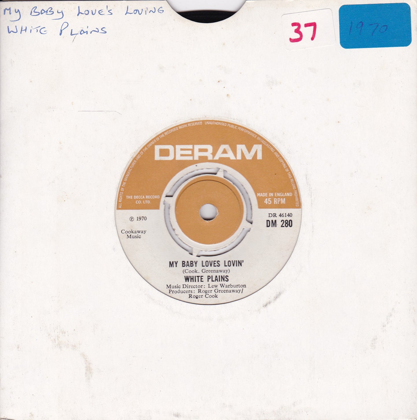 White Plains – My Baby Loves Lovin' (Deram 1970) 7" vinyl single G+/-