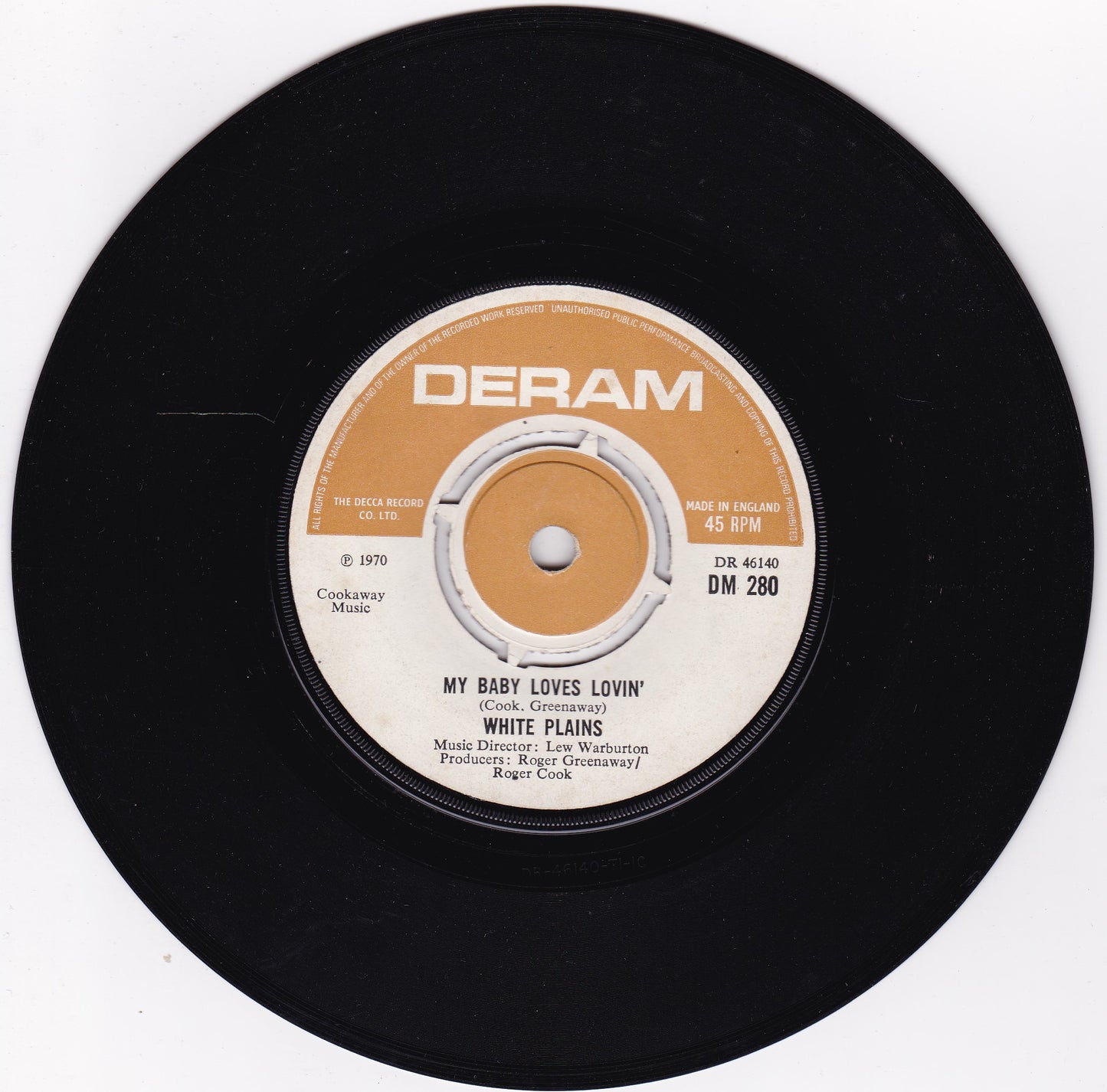 White Plains – My Baby Loves Lovin' (Deram 1970) 7" vinyl single G+/-