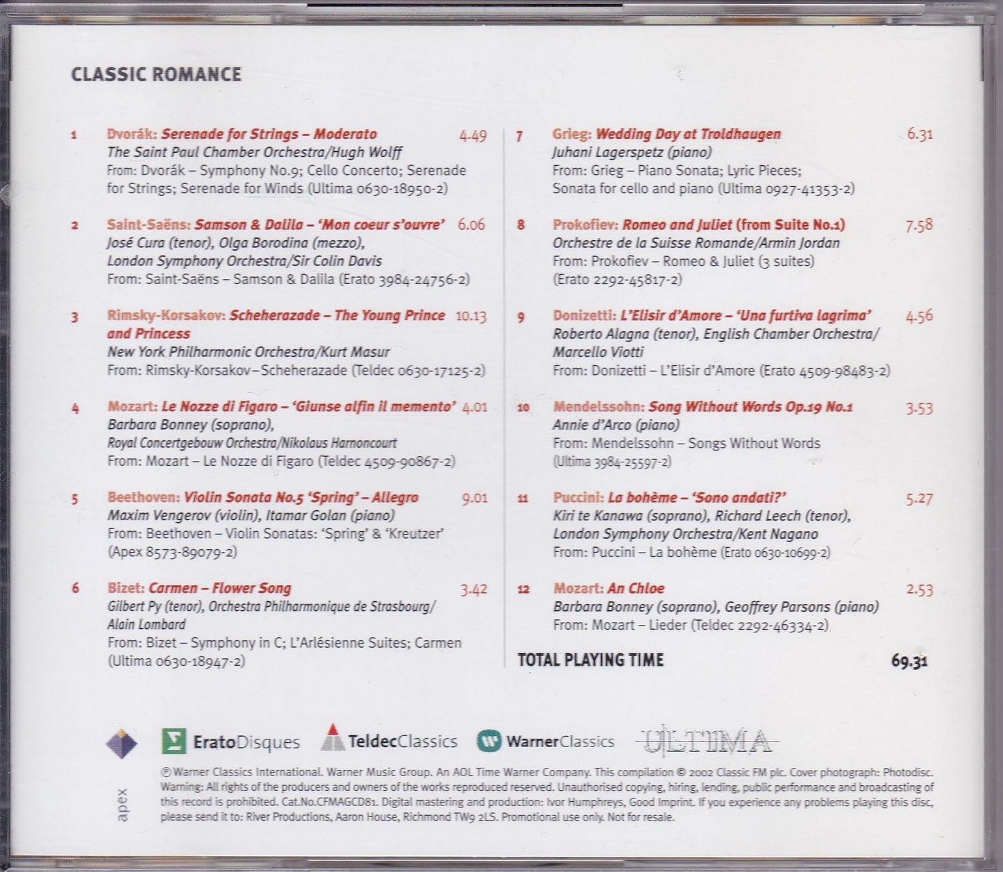 Various ‎– Classic Romance (Music For Lovers) (2002) CD album