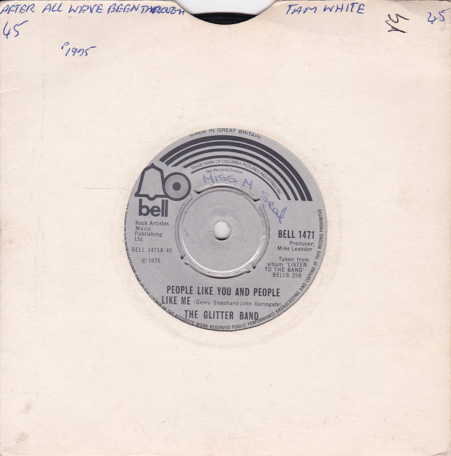 The Glitter Band ‎– People Like You And People Like Me (Bell 1976) 7" vinyl single G+/-