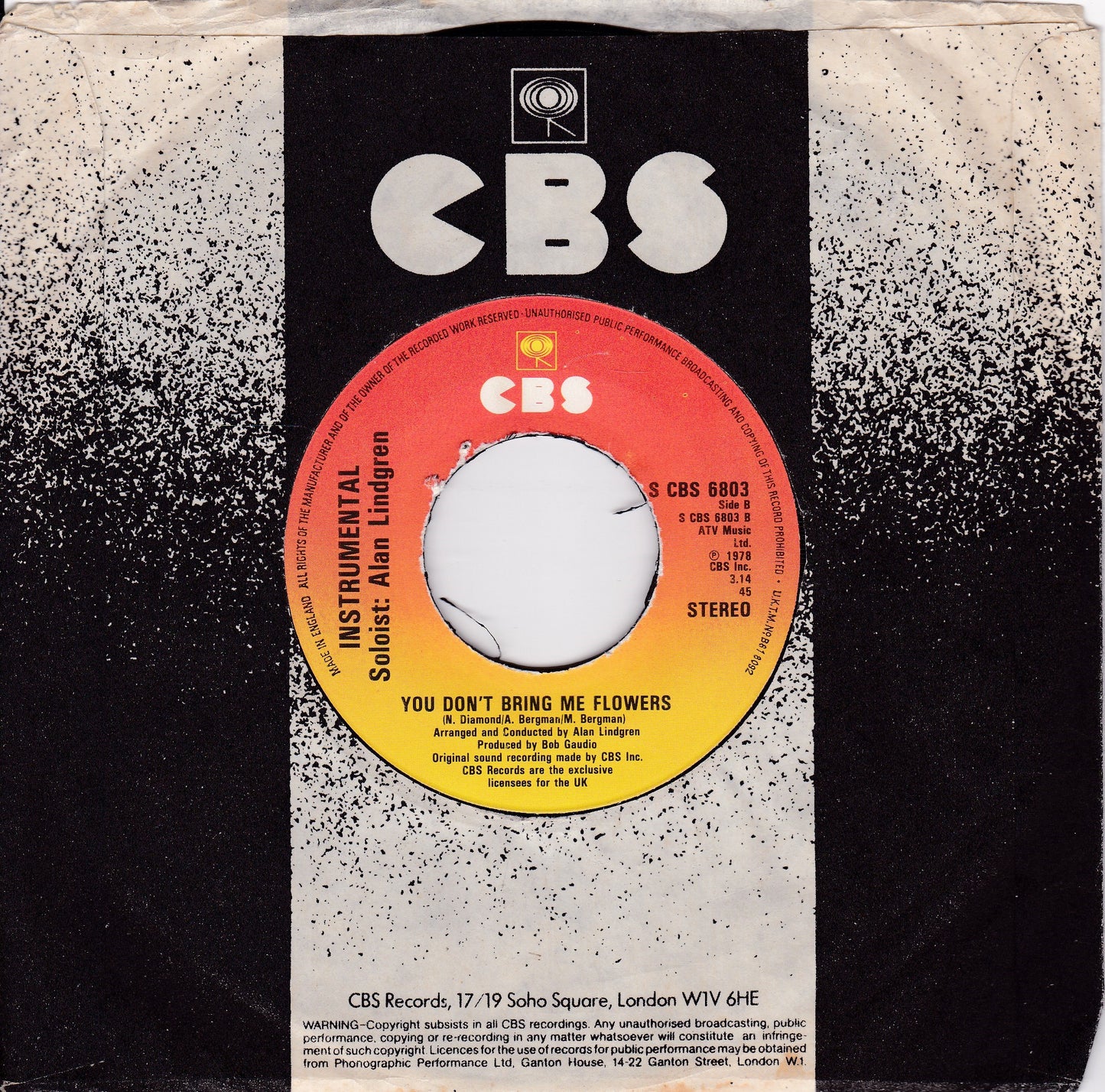 Barbra & Neil – You Don't Bring Me Flowers (CBS, 1978) 7" vinyl single VG/VG jukebox