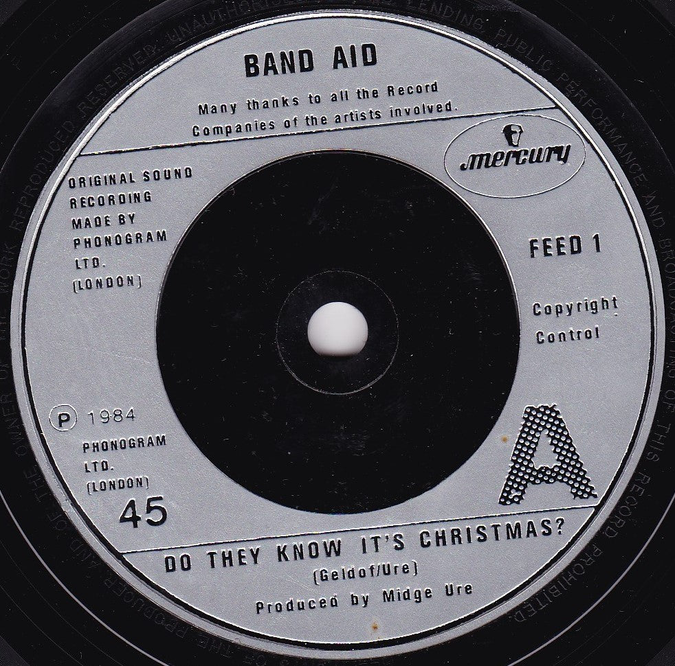 Band Aid – Do They Know It's Christmas? (Phonogram, 1984) 7" vinyl single VG/-