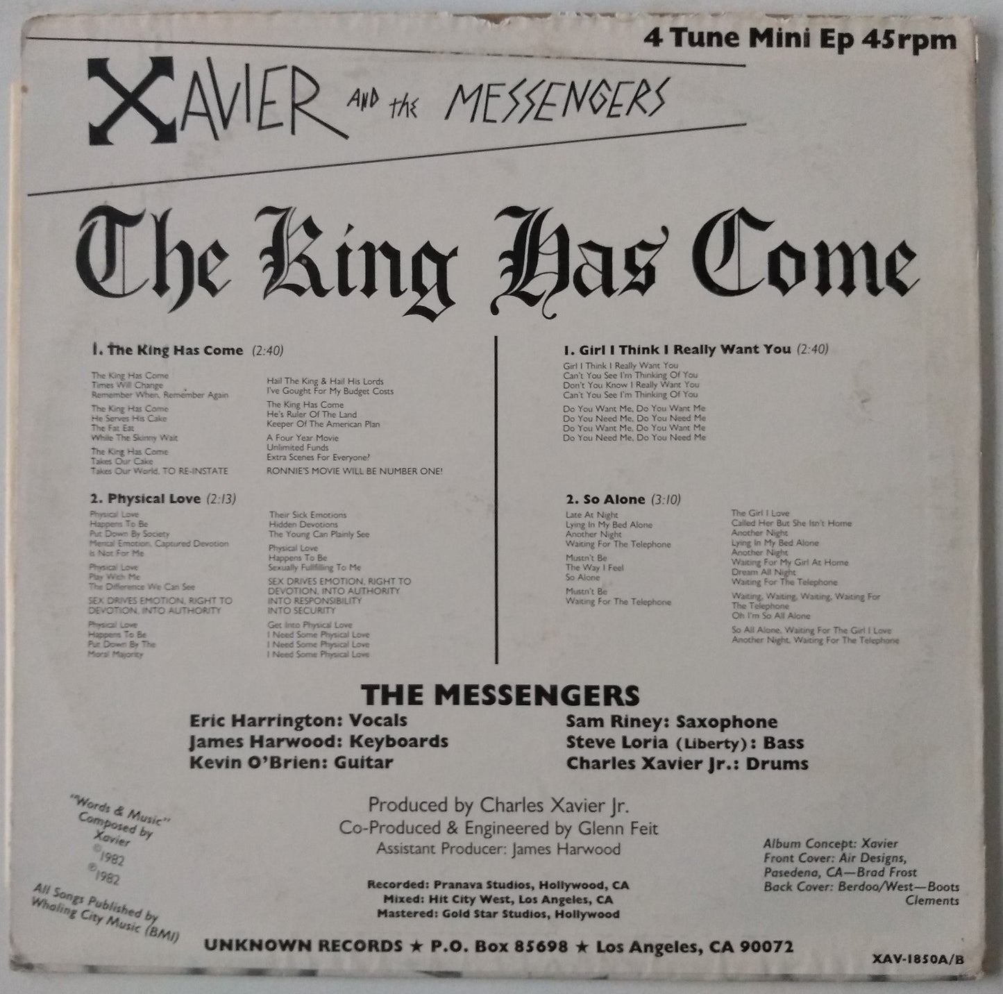 Xavier And The Messengers – The King Has Come (1982) US 12" vinyl single VG/W