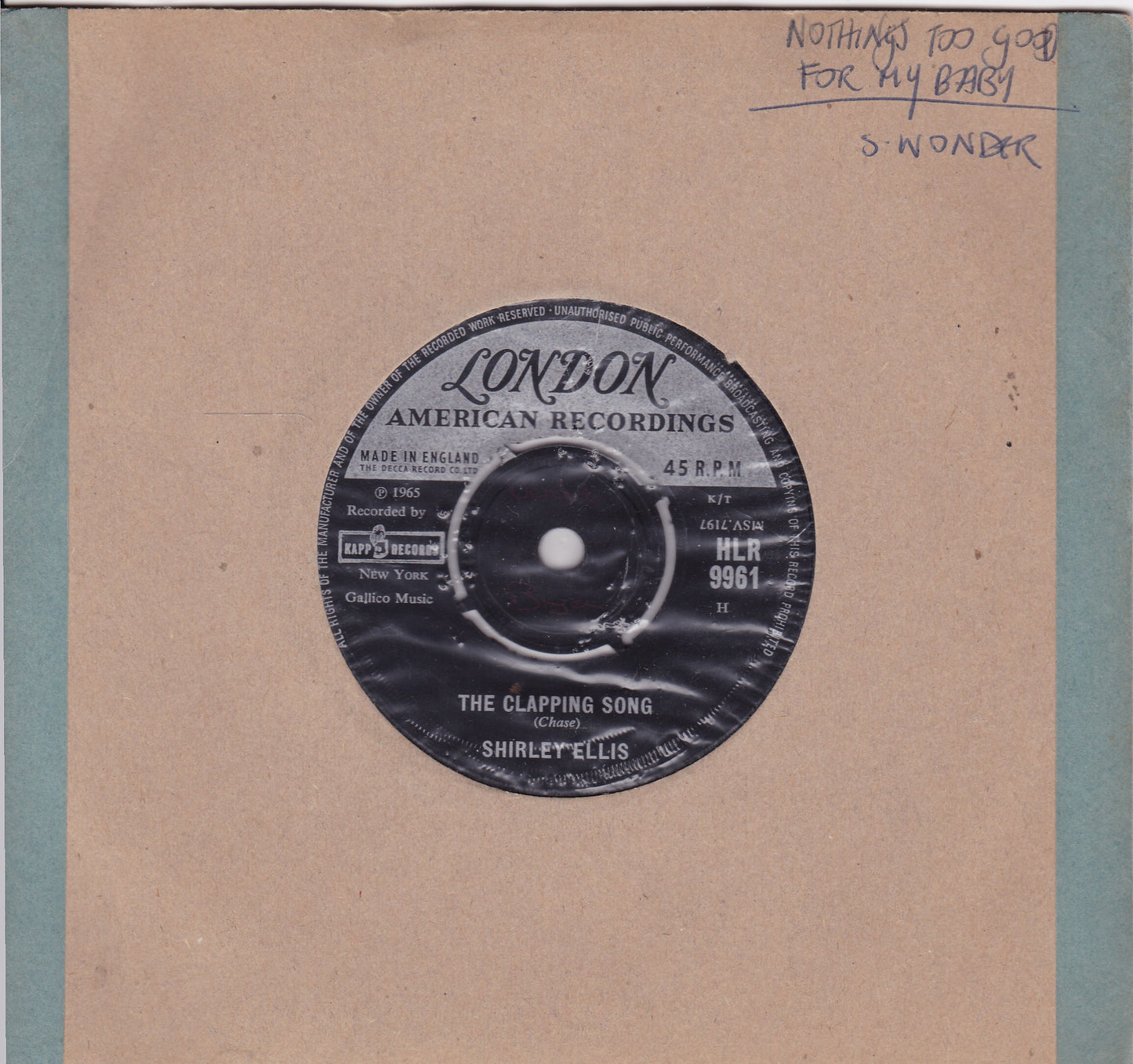 Shirley Ellis - The Clapping Song (London 1965) 7" vinyl single G+/-