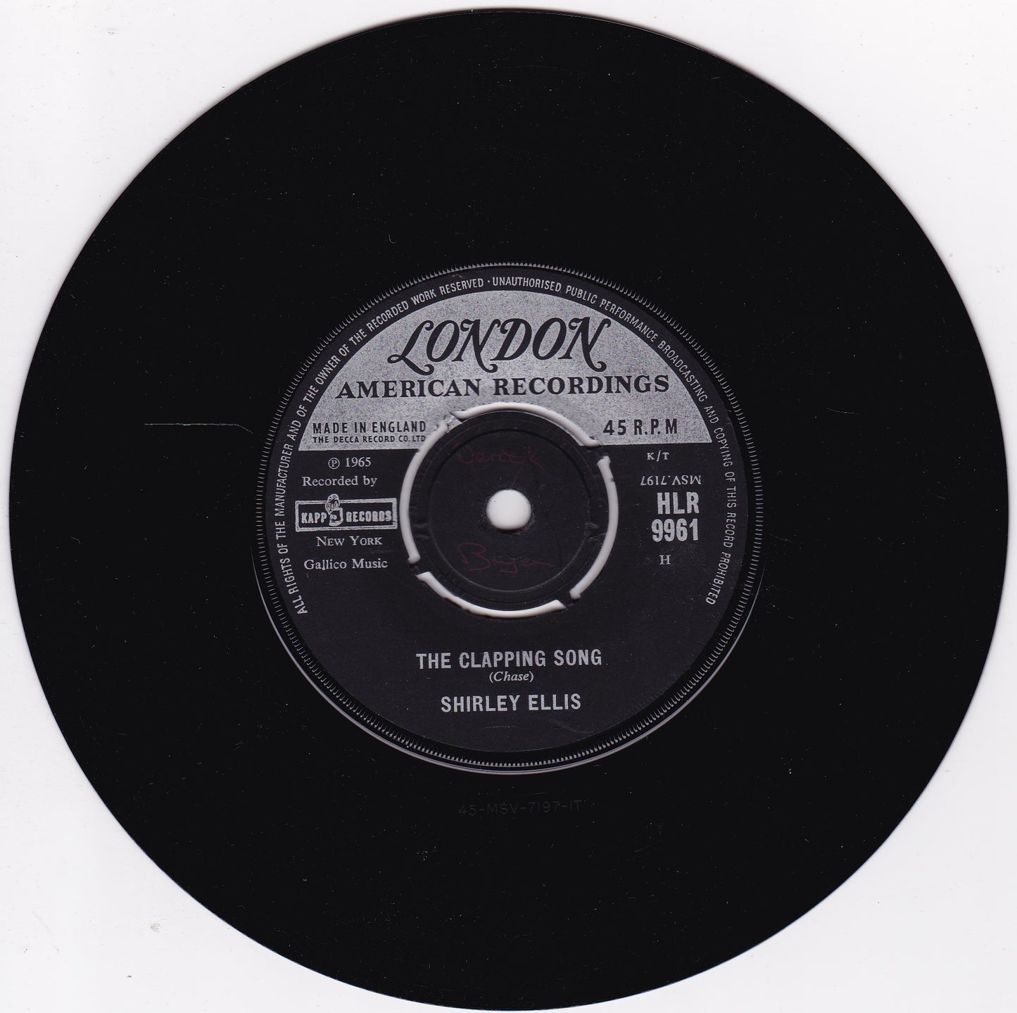 Shirley Ellis - The Clapping Song (London 1965) 7" vinyl single G+/-