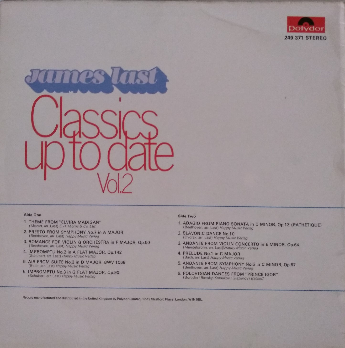 James Last – Classics Up To Date Vol. 2 (Polydor, 1969) 12" vinyl LP VG/VG