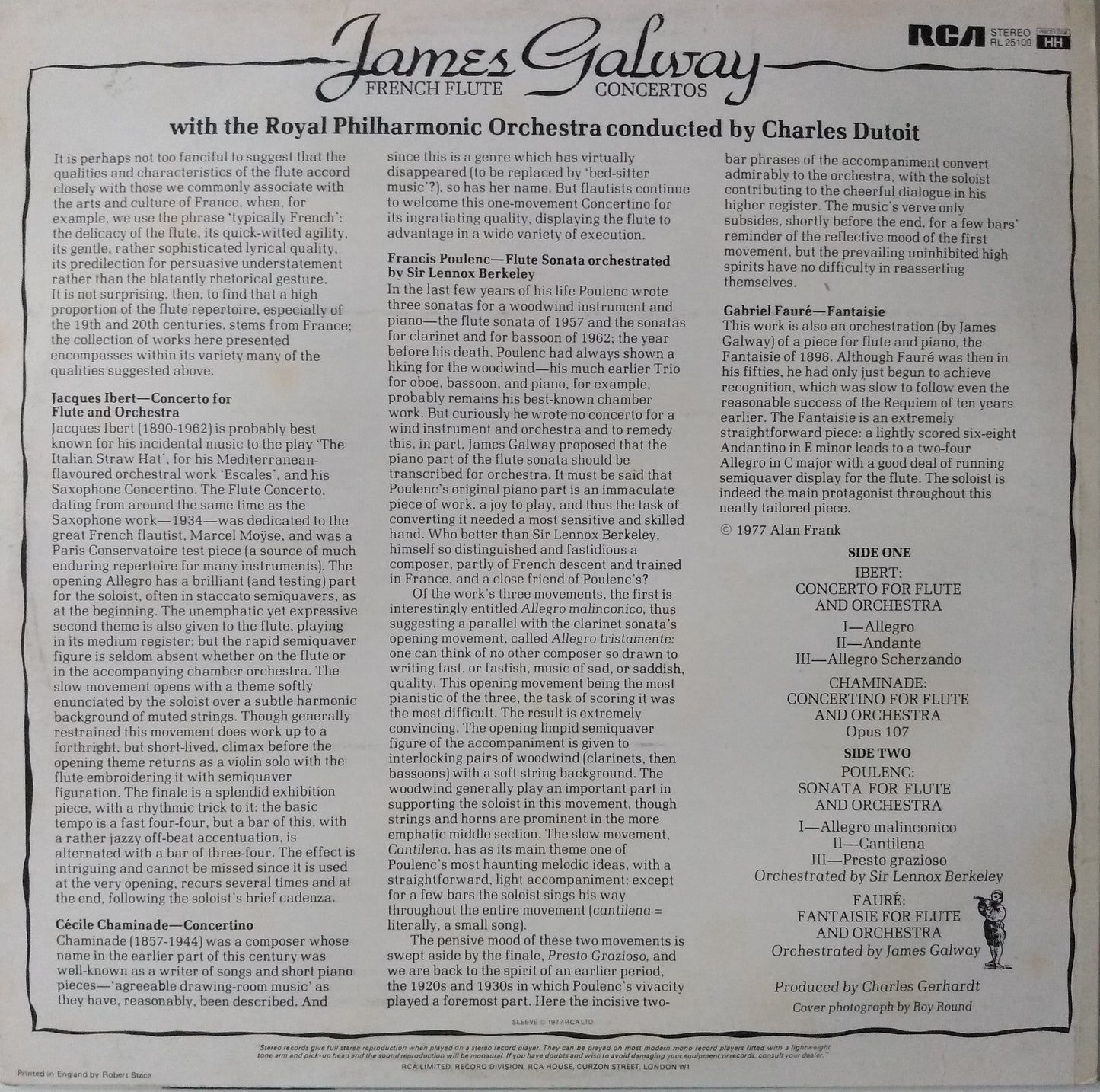 James Galway ‎– French Flute Concertos (RCA 1977) 12" vinyl LP VG/VG