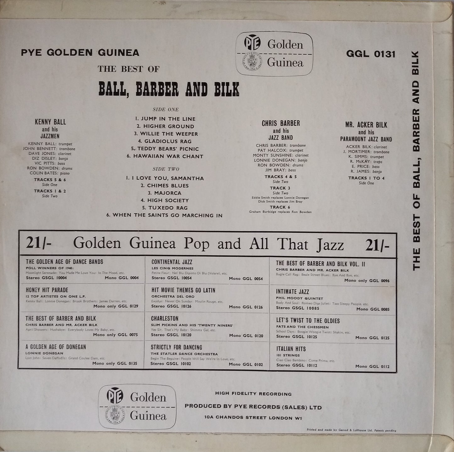 The Best Of Ball, Barber And Bilk (Golden Guinea 1962) 12" vinyl LP VG/VG