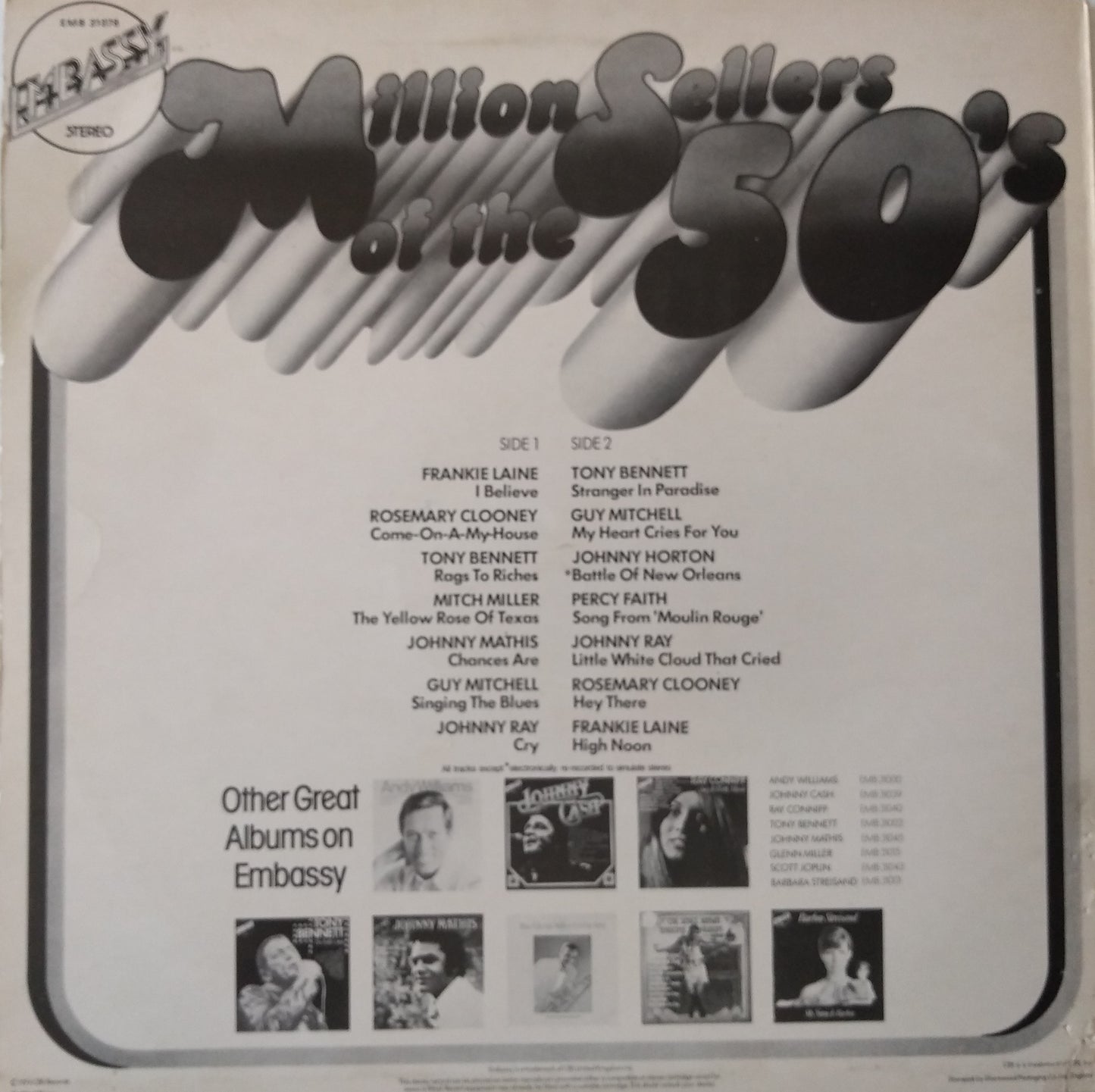 Various – Million Sellers Of The 50's (Embassy 1974) 12" vinyl LP VG/G+ compilation