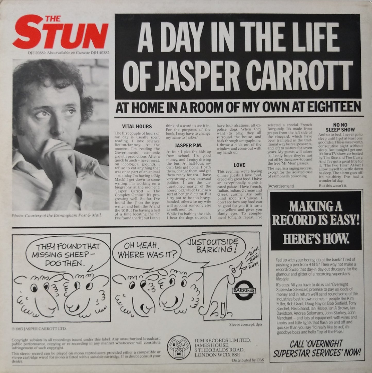 Jasper Carrott – The Stun (Carrott Tells All) (DJM 1983) 12" vinyl LP VG/VG