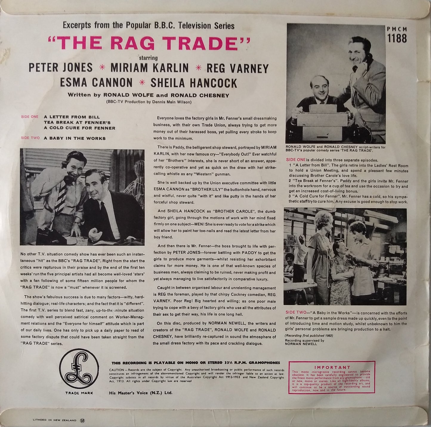 Peter Jones, Miriam Karlin, Reg Varney, Esma Cannon, Sheila Hancock – The Rag Trade (1962) 12" vinyl LP VG/VG mono