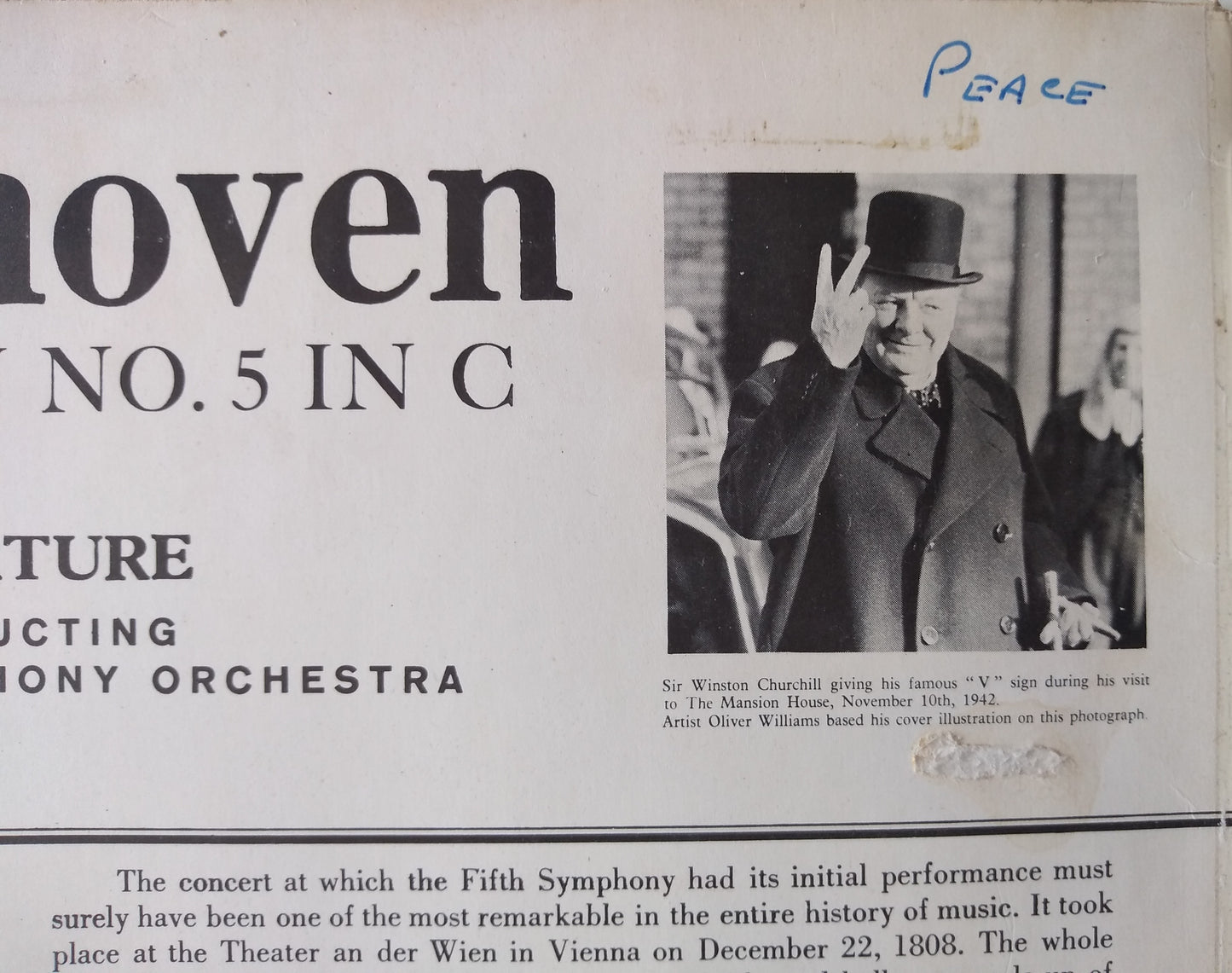 Beethoven / London Symphony Orchestra / Krips ‎– The Victory Symphony (Symphony No.5 In C Major, Op.67) 12" vinyl LP VG/VG