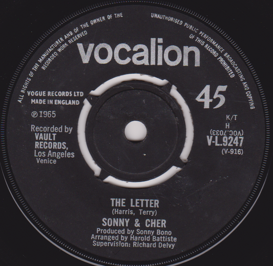 Sonny & Cher – The Letter (Vocalion 1965) 7" vinyl single G+/-