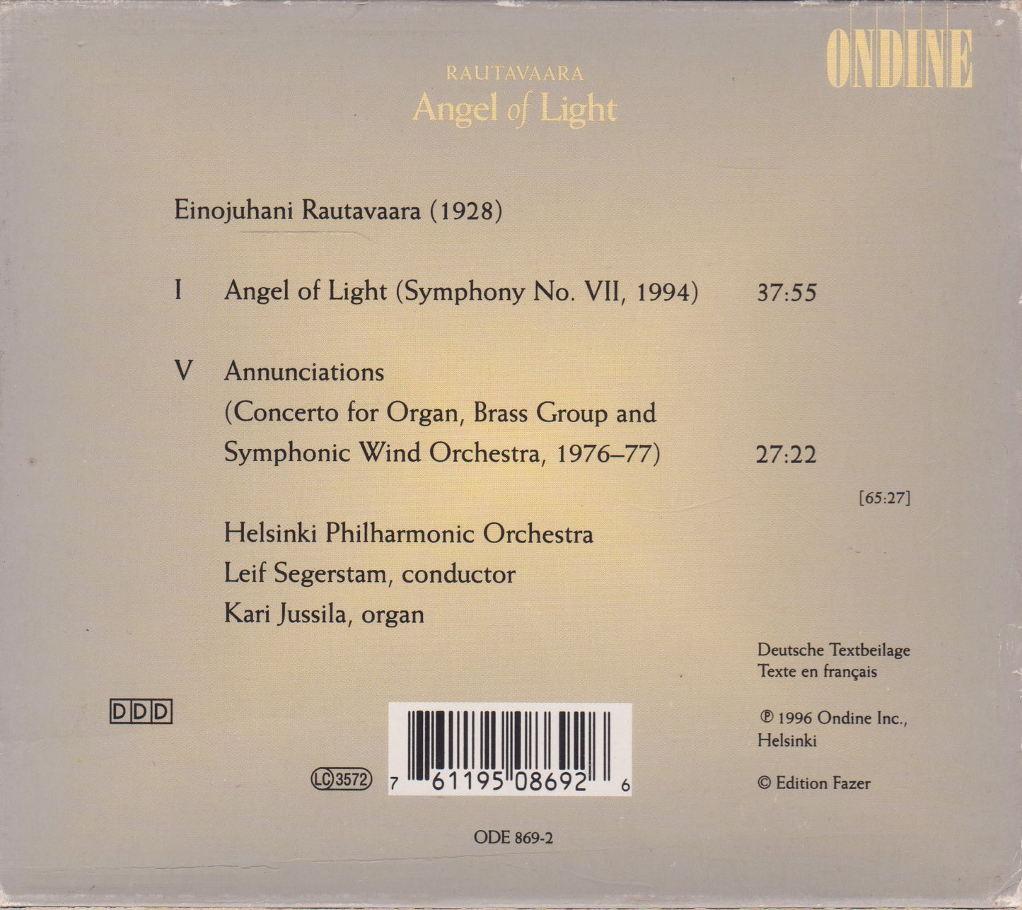 Rautavaara ‎– Angel Of Light (1996) CD album