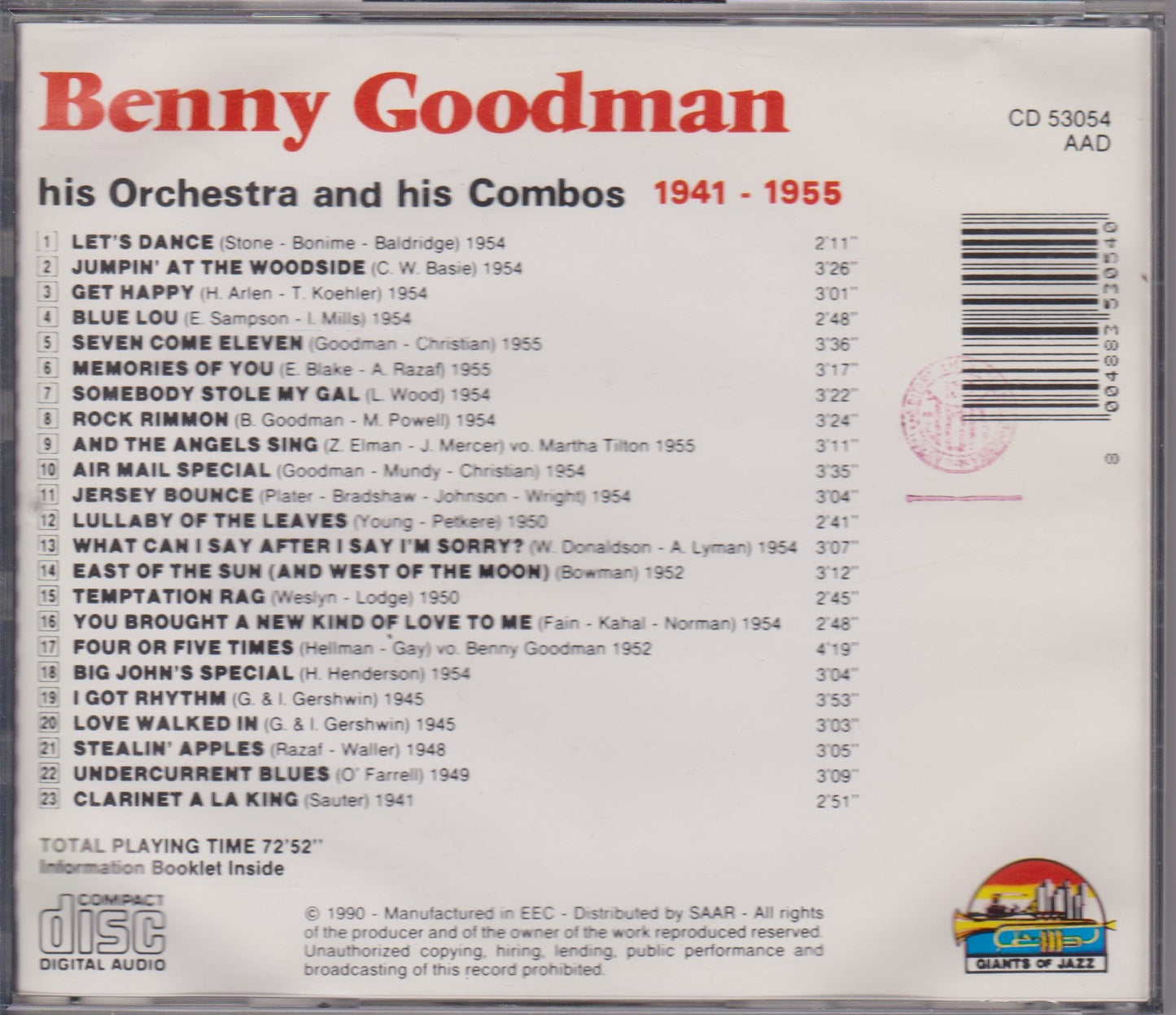 Benny Goodman - His Orchestra And His Combos 1941 - 1955 (1996) CD album