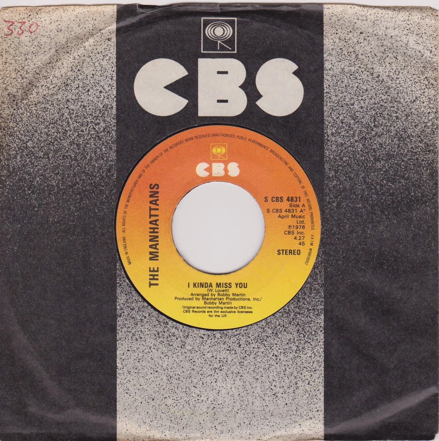 Manhattans - I Kinda Miss You (CBS 1977) 7" vinyl single VG/- jukebox centre