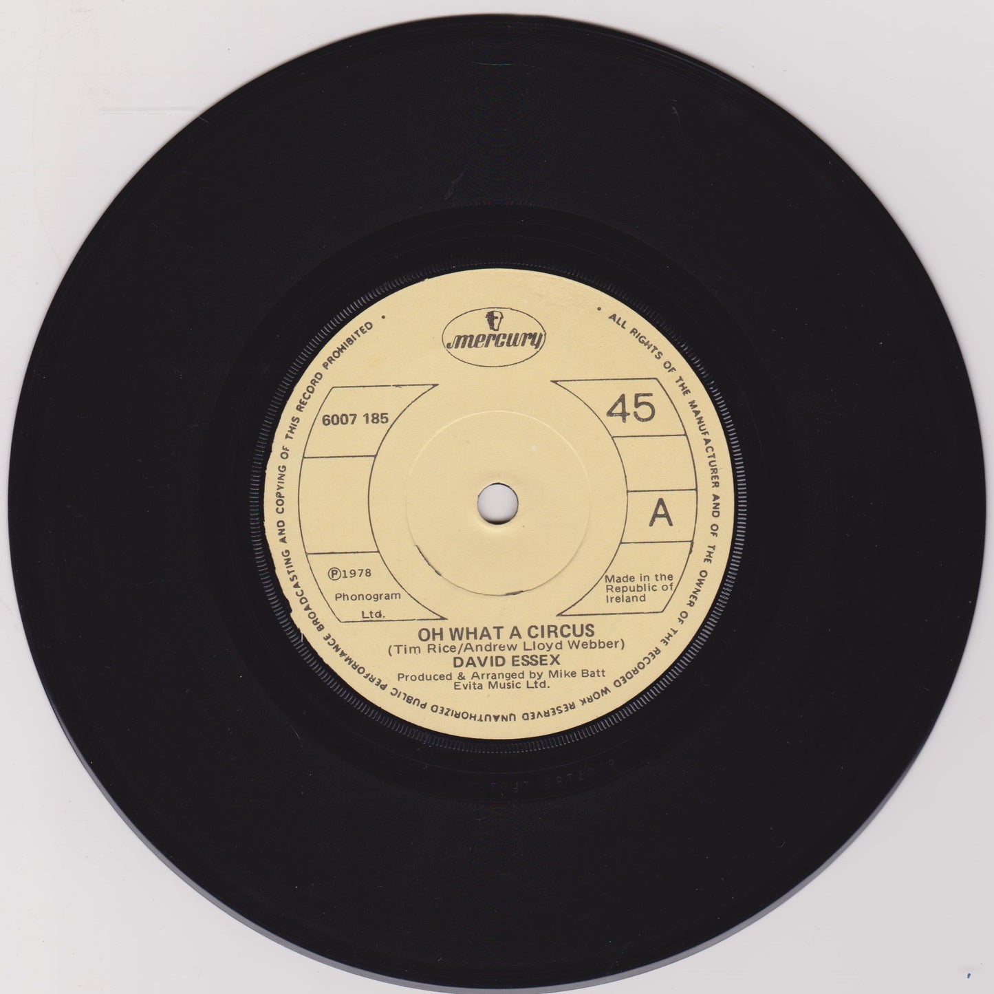 David Essex – Oh What A Circus (Mercury, 1978) 7" vinyl single VG/-