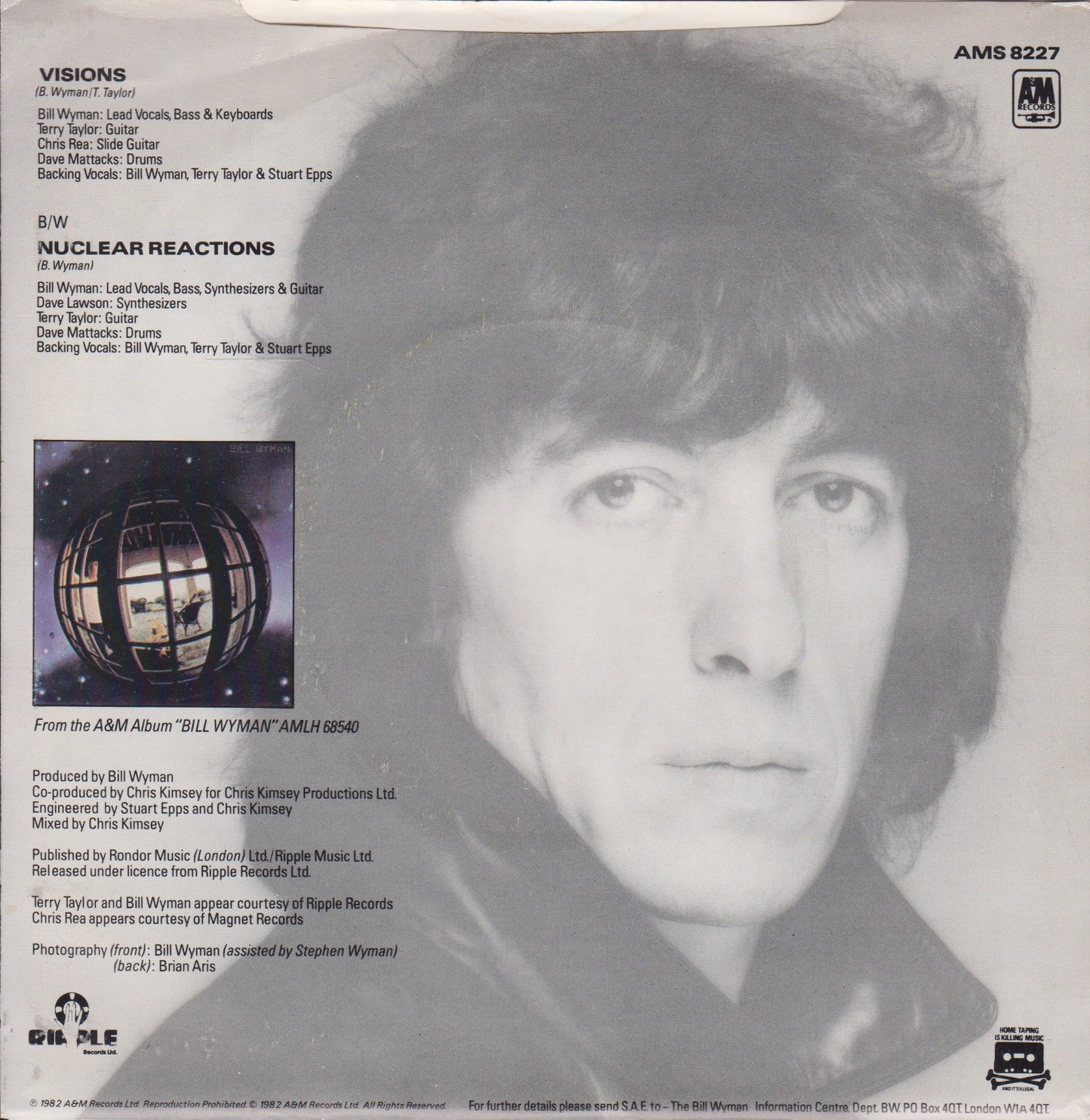 Bill Wyman – Visions (A&M 1982) 7" vinyl P/S single VG/VG