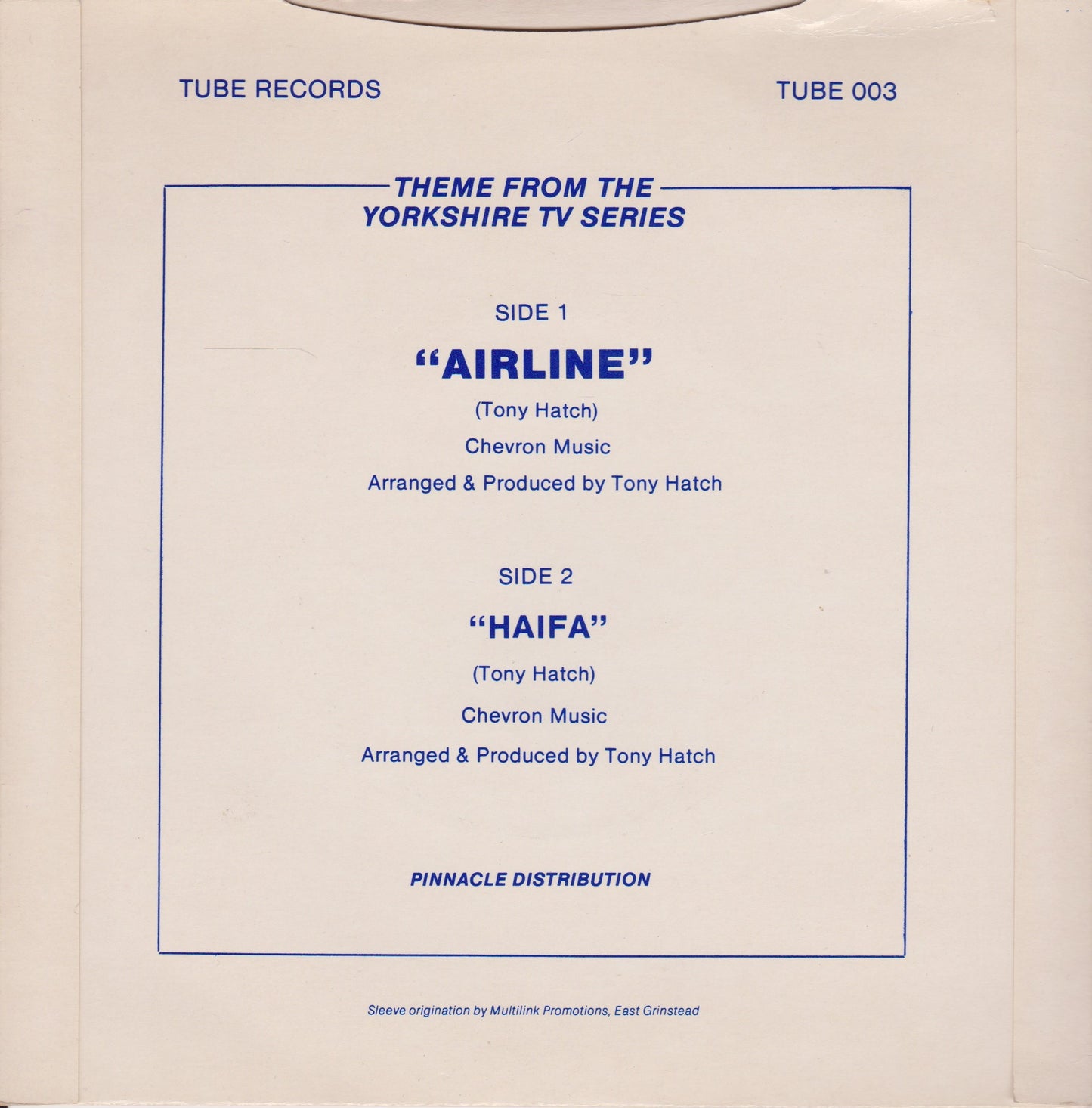 Tony Hatch ‎– Airline (Tube 1982) 7" vinyl P/S single VG/VG