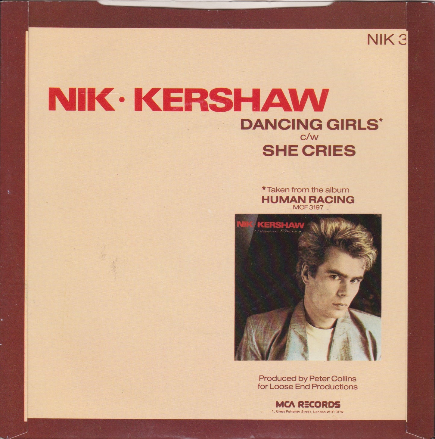 Nik Kershaw – Dancing Girls (MCA 1984) 7" vinyl single VG/VG