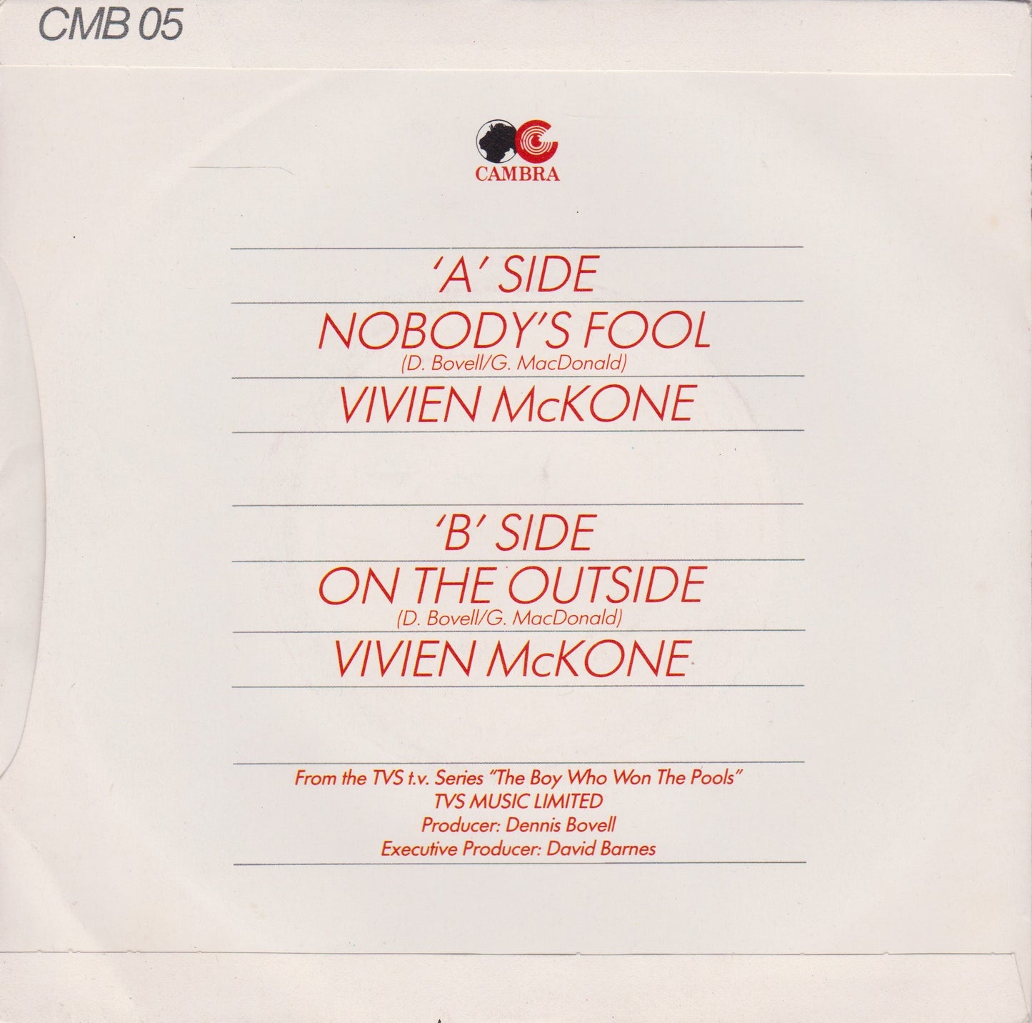 Vivien McKone ‎– Nobody's Fool (TVS 1983) 7" vinyl P/S single VG/VG