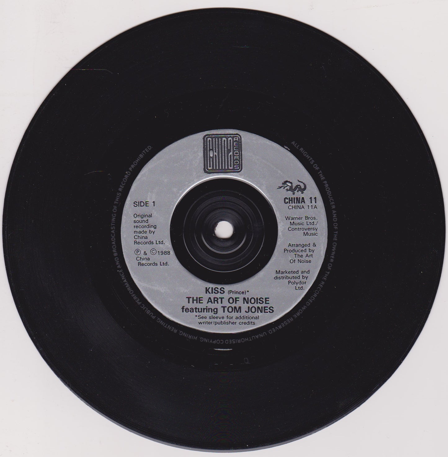 The Art Of Noise Featuring Tom Jones – Kiss (China 1988) 7" vinyl P/S single VG/VG