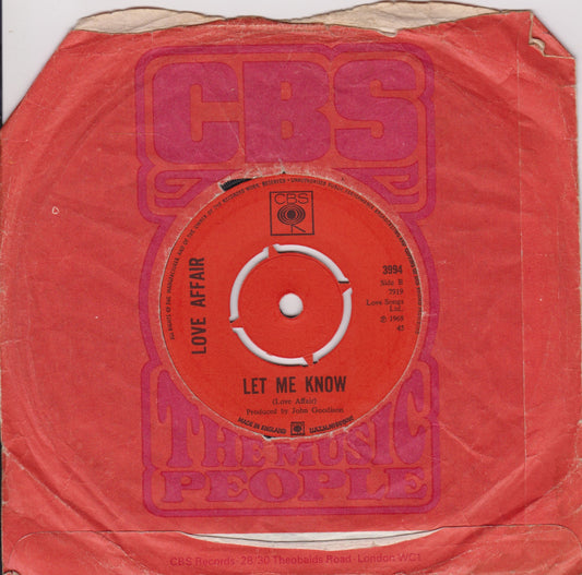 Love Affair – One Road (CBS 1969) 7" vinyl single VG/-