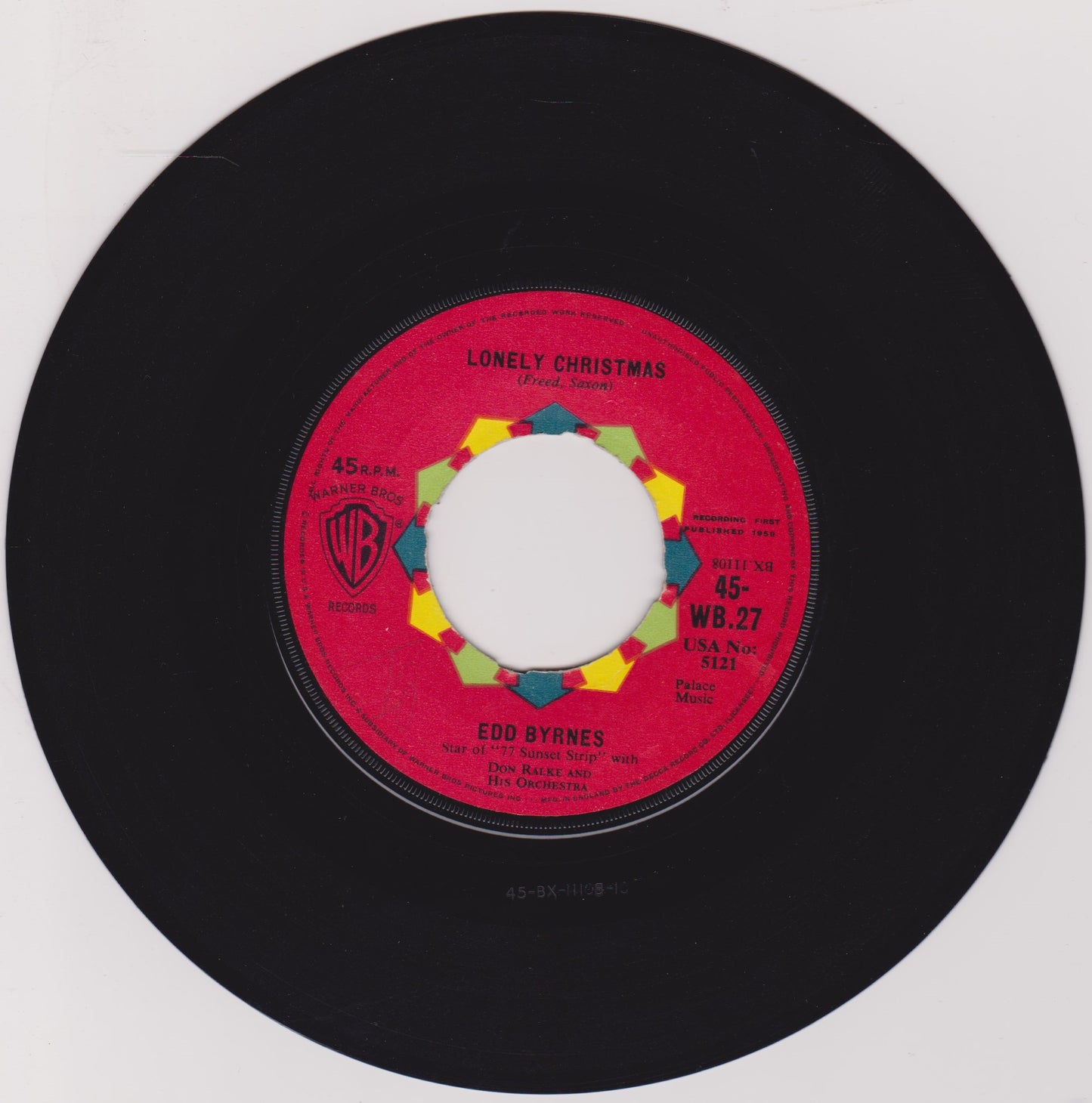 Edd "Kookie" Byrnes ‎– Yulesville (WB 1959) 7” vinyl single VG/- jukebox centre