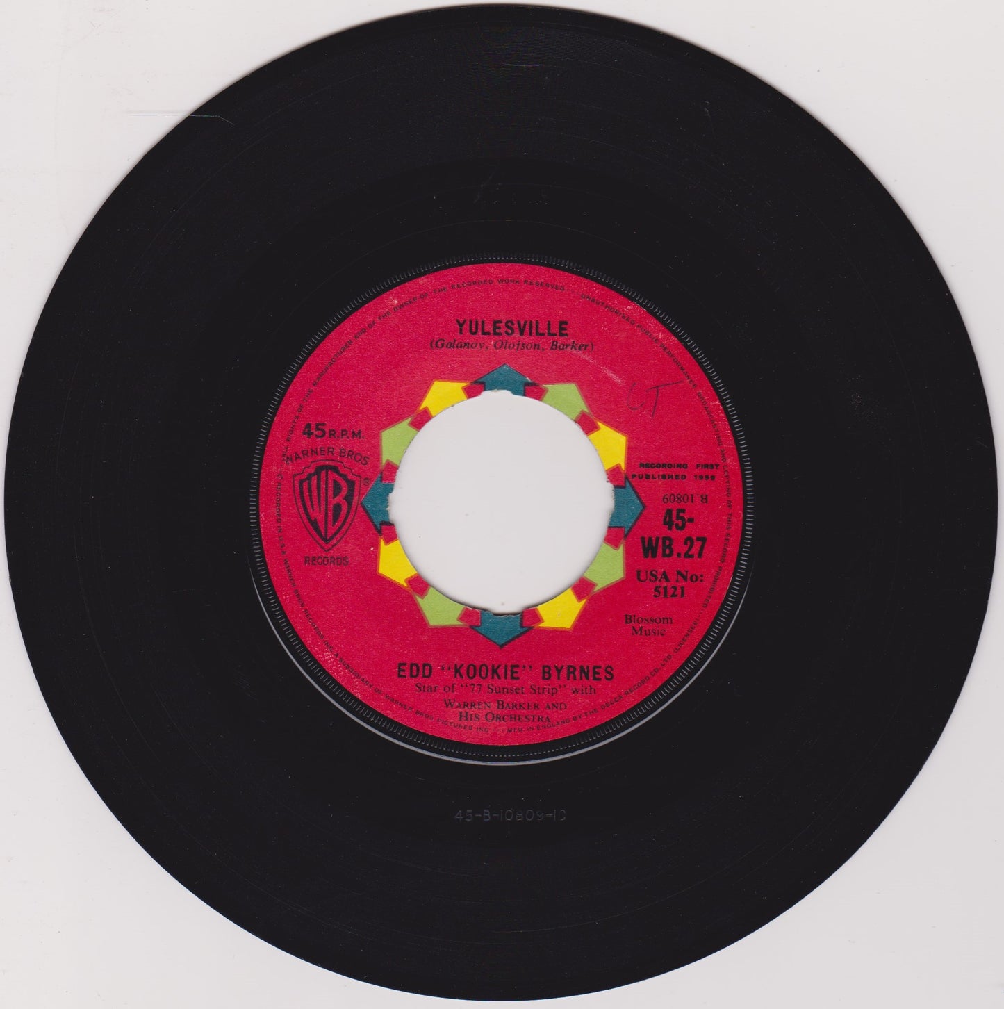 Edd "Kookie" Byrnes ‎– Yulesville (WB 1959) 7” vinyl single VG/- jukebox centre