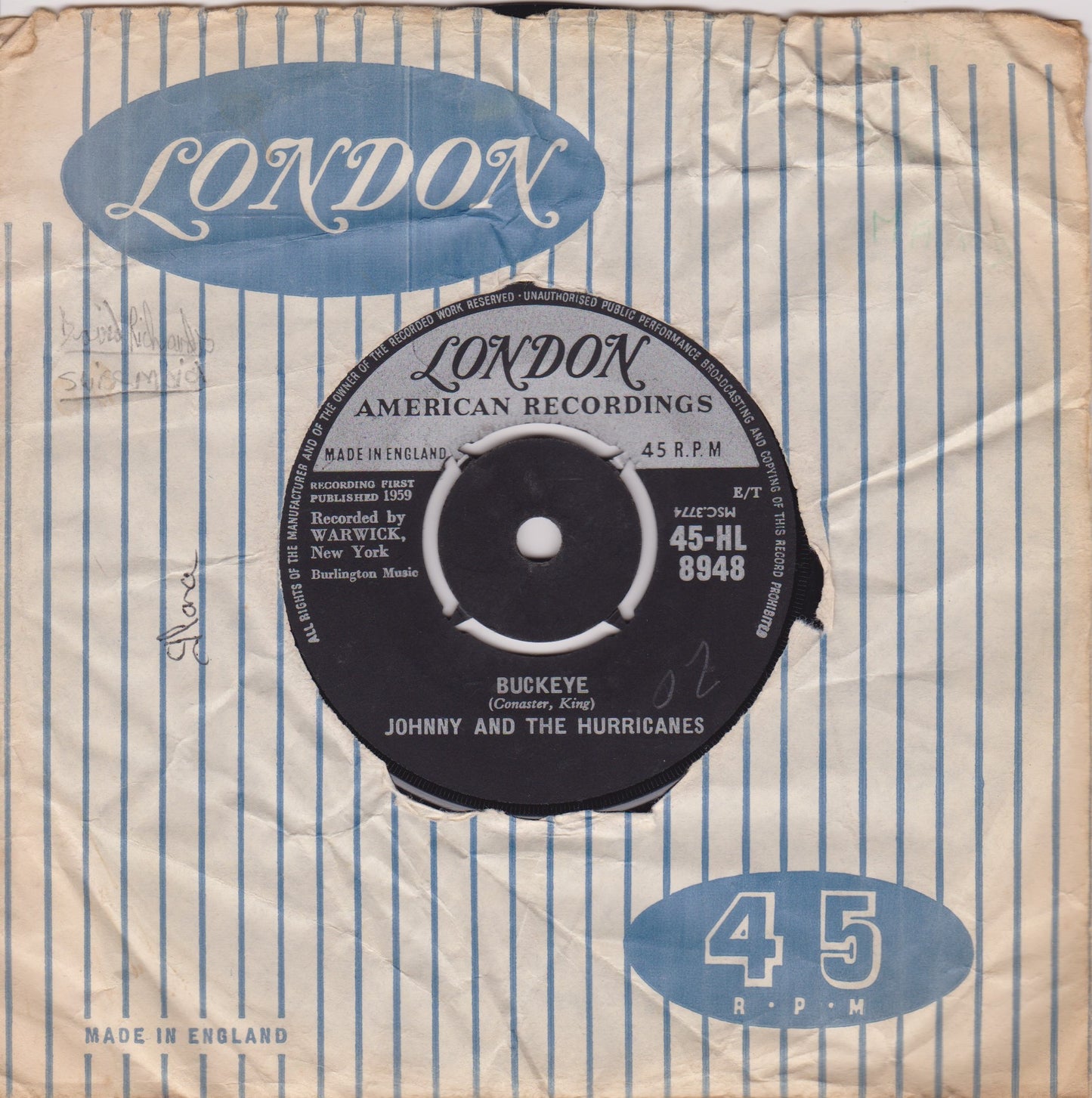 Johnny And The Hurricanes ‎– Red River Rock (London 1959) 7" vinyl single VG/G
