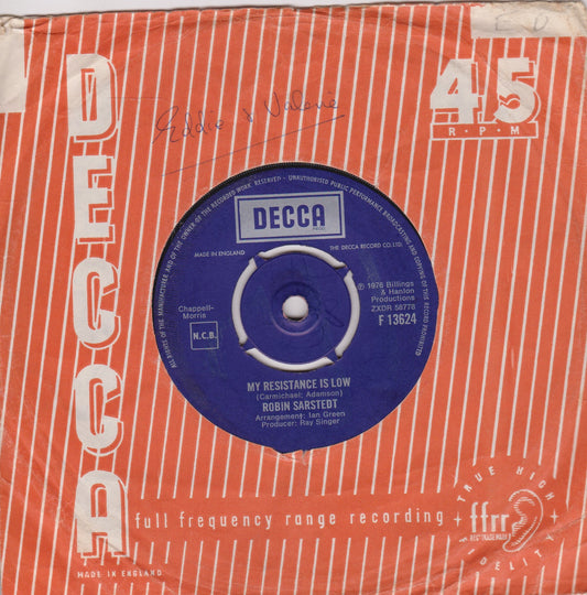 Robin Sarstedt – My Resistance Is Low (Decca 1976) 7" vinyl single VG/-