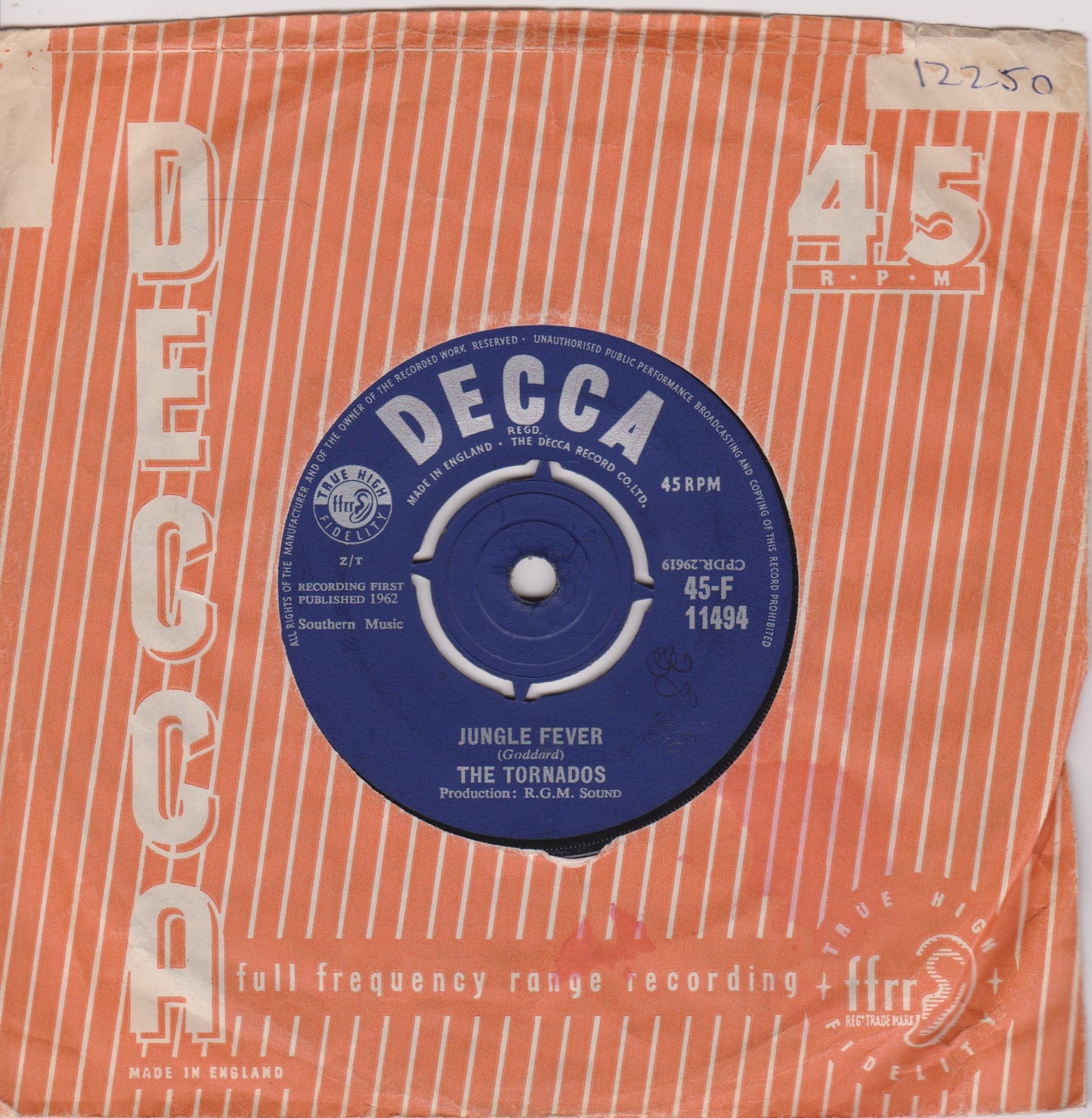 The Tornados ‎– Telstar (Decca 1962) 7" vinyl single VG/VG