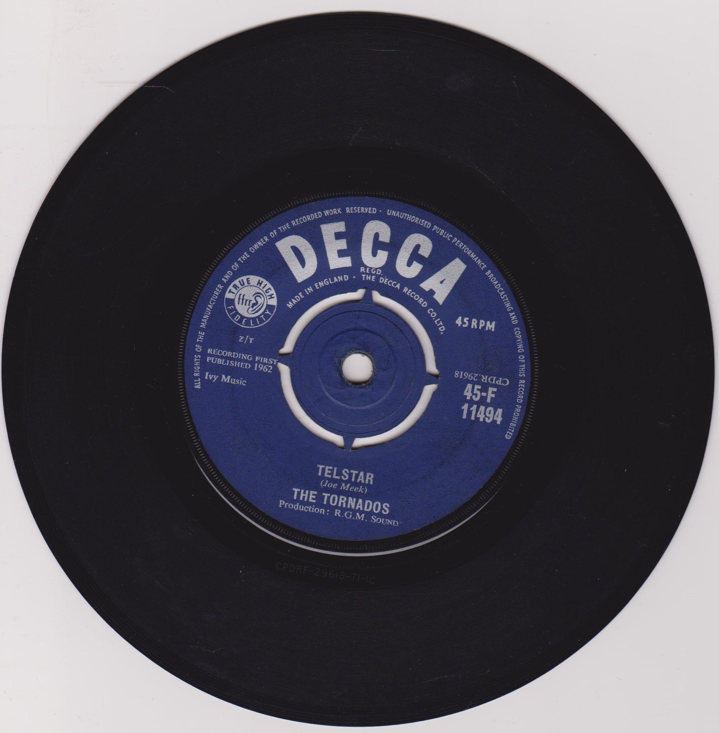 The Tornados ‎– Telstar (Decca 1962) 7" vinyl single VG/VG