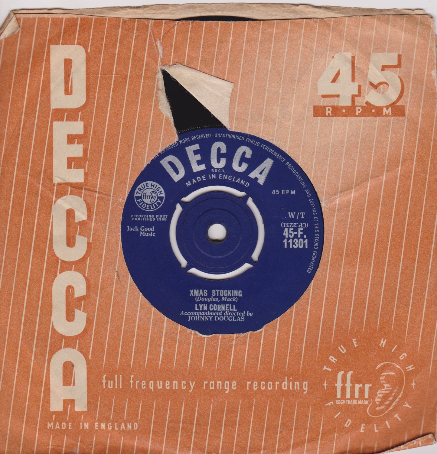 Lyn Cornell - The Angel and the Stranger / Xmas Stocking 7" vinyl single VG/G+