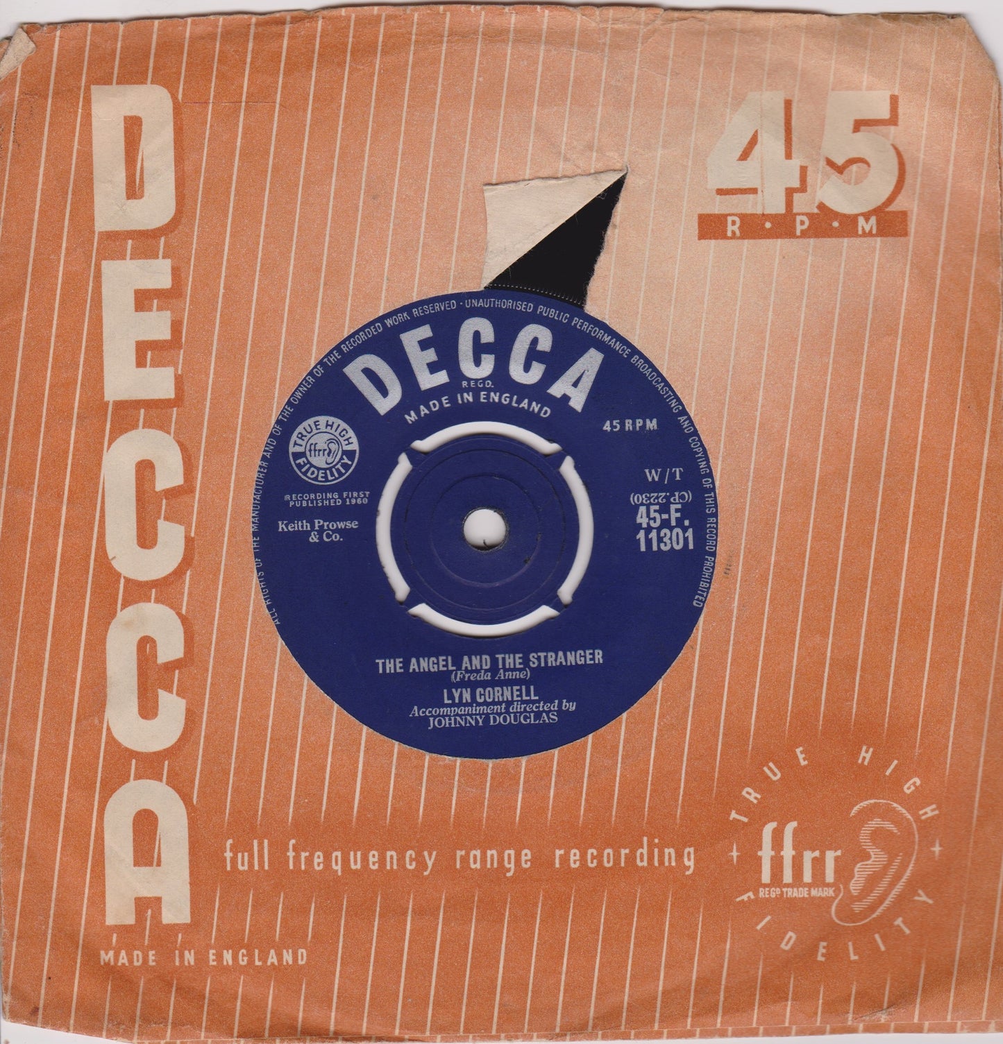 Lyn Cornell - The Angel and the Stranger / Xmas Stocking 7" vinyl single VG/G+