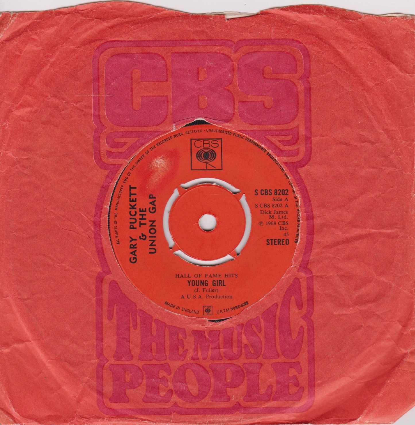 Gary Puckett & The Union Gap – Young Girl (CBS) 7" vinyl single VG/-