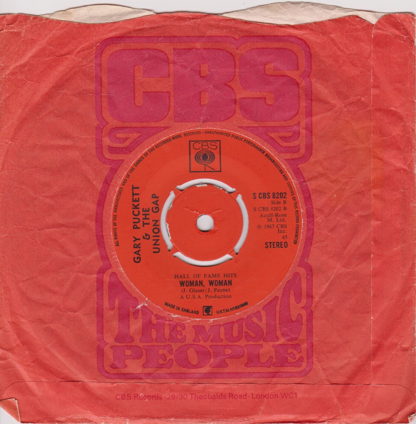 Gary Puckett & The Union Gap – Young Girl (CBS) 7" vinyl single VG/-