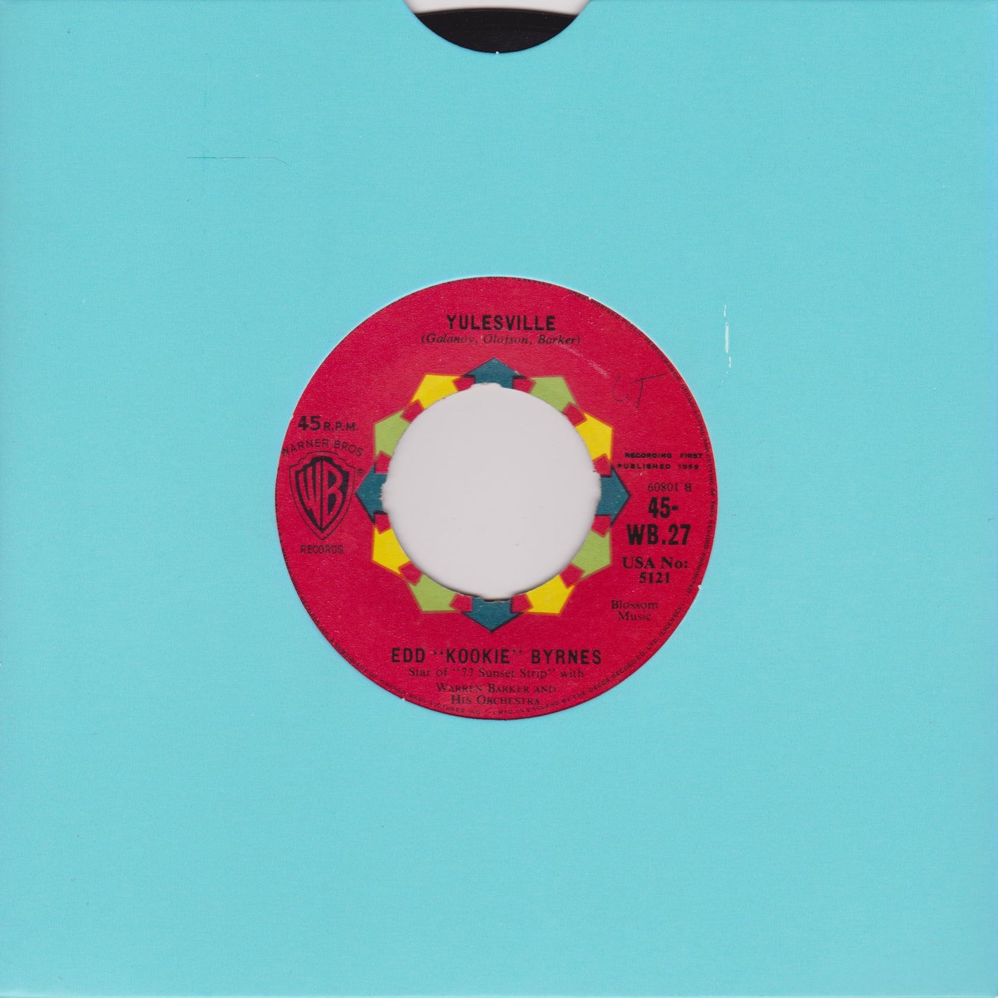 Edd "Kookie" Byrnes ‎– Yulesville (WB 1959) 7” vinyl single VG/- jukebox centre