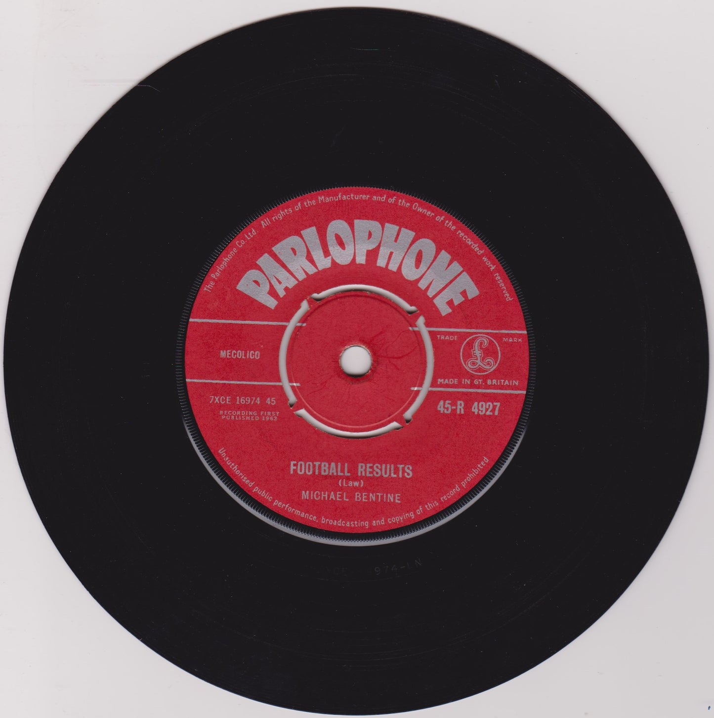 Michael Bentine – Football Results (Parlophone 1962) 7" vinyl single VG/-